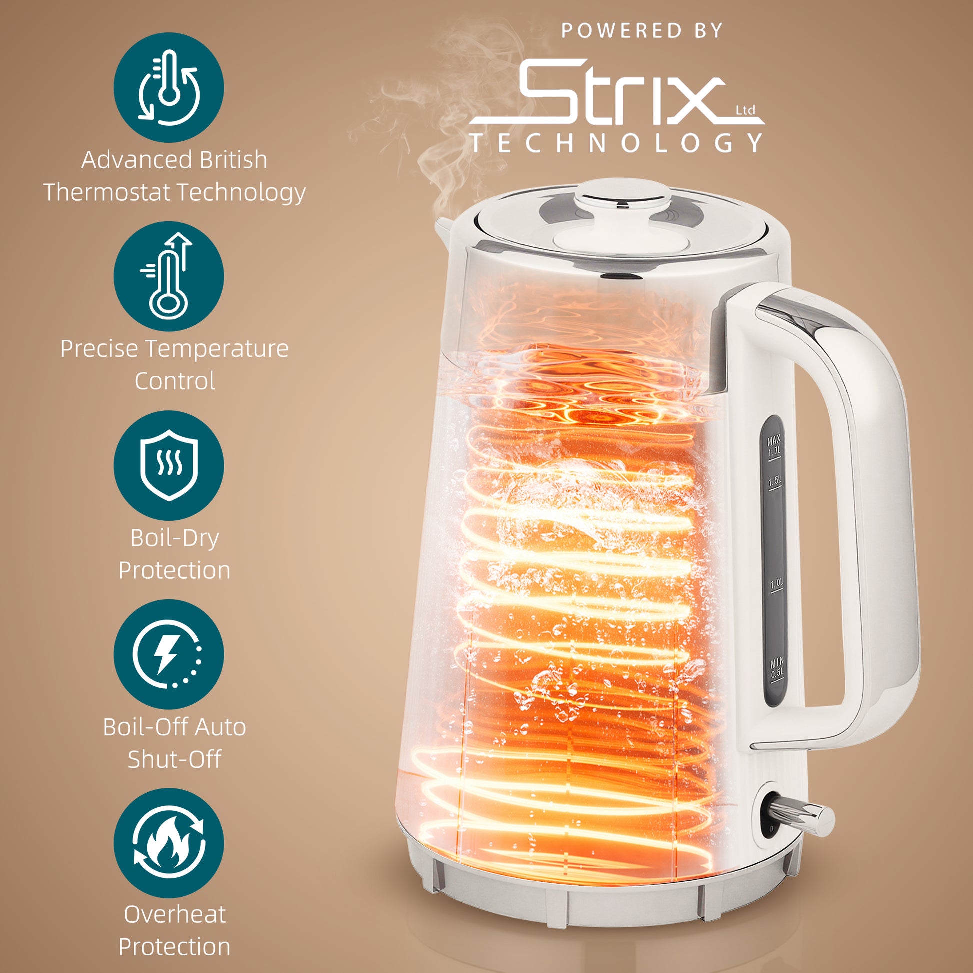 HOMCOM Electric Stainless Steel Kettle and Toaster Set, 3000W 1.7L UK Strix Thermostat Fast Boil Kettle w/ Limescale Filter, Cool Touch Body, 4 Slice Toaster with 7 Browning Levels, White