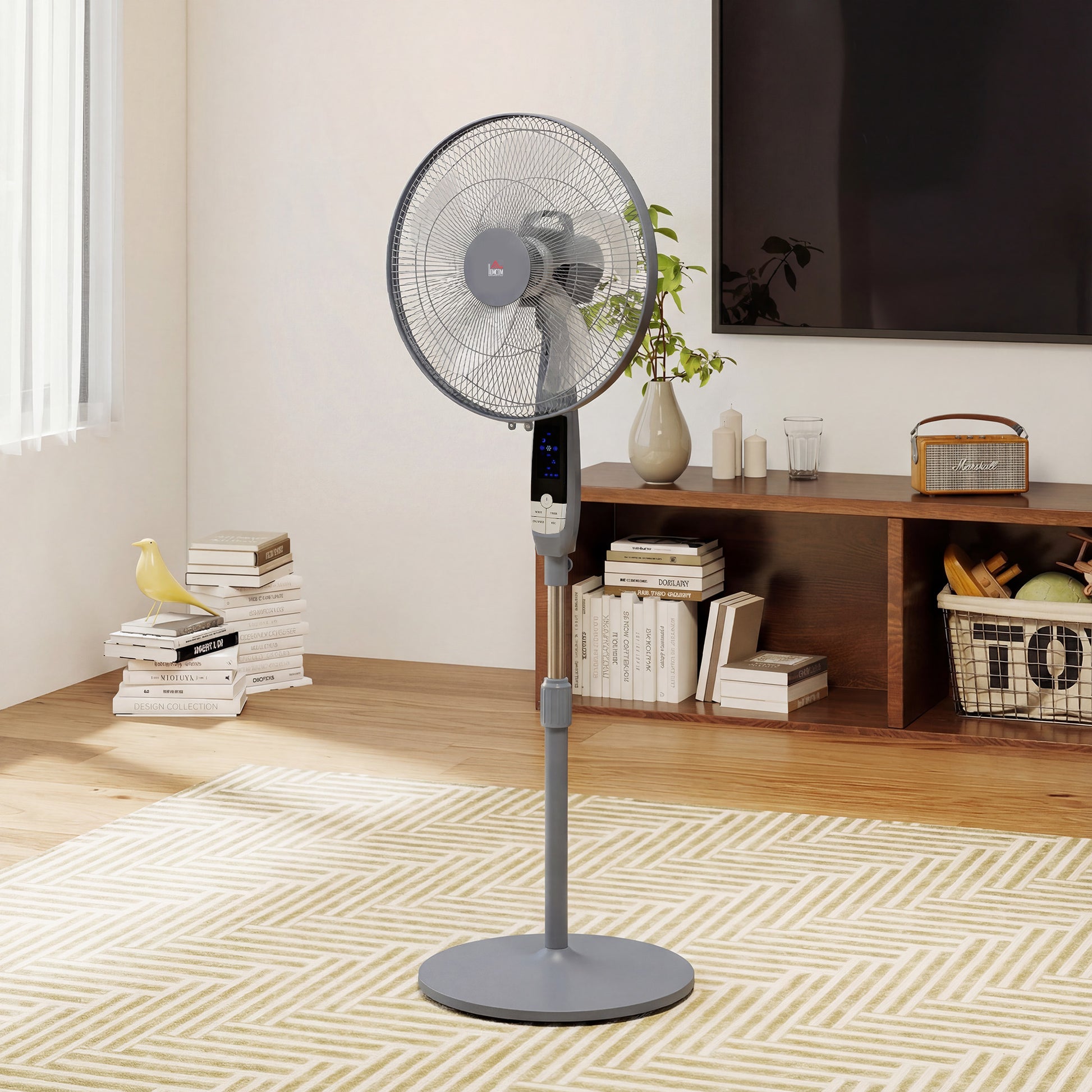 HOMCOM 16in Pedestal Standing Floor Fan, Oscillation Cooling Fan with Remote Control, Grey