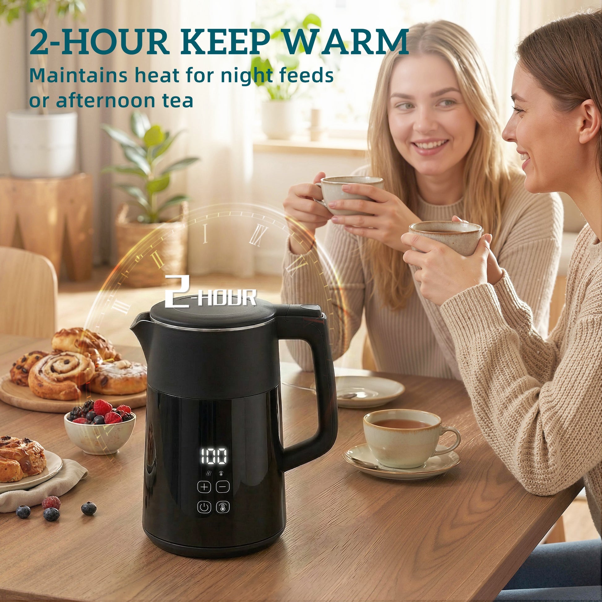 HOMCOM Electric Kettle, 1.7L Fast Boil 3kW Water Kettle with UK Strix Thermostat, LED Display, Keep Warm Function, Black