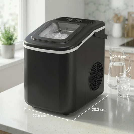 HOMCOM Countertop Ice Maker Machine 9 Cubes in 7 Mins Portable Ice Machine Ice Scoop and Basket 2 Sizes Black