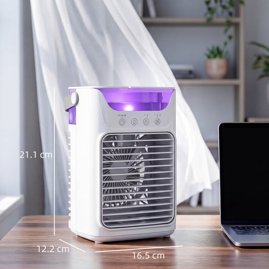 HOMCOM Air Cooler with Adjustable Head, Portable Air Conditioner with 3 Wind Speed, 2 Cool Mist, RGB Light, White