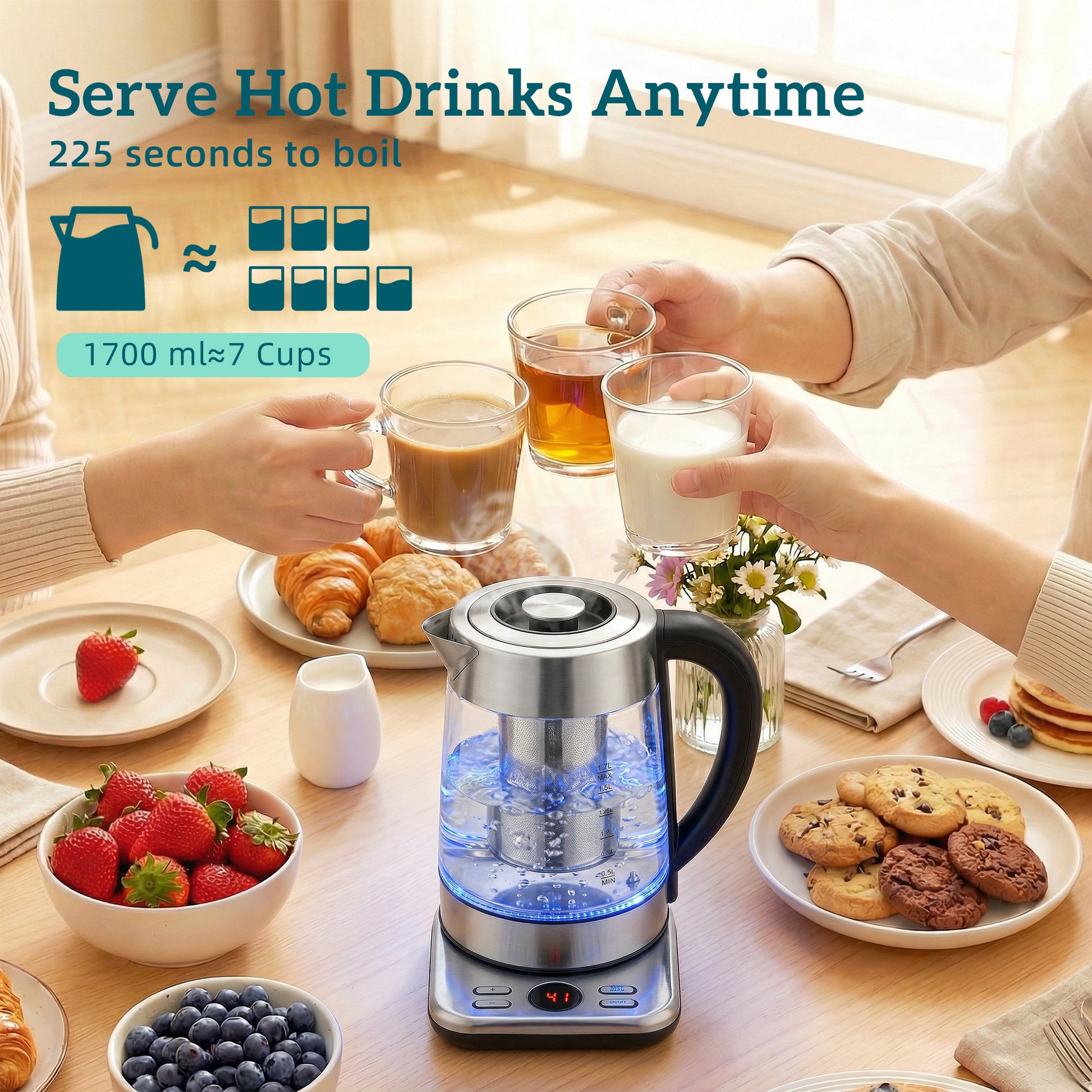 HOMCOM Electric Kettle, 1.7L Fast Boil 3KW Water Kettle with UK Strix Thermostat, Tea Infuser, Keep Warm Function