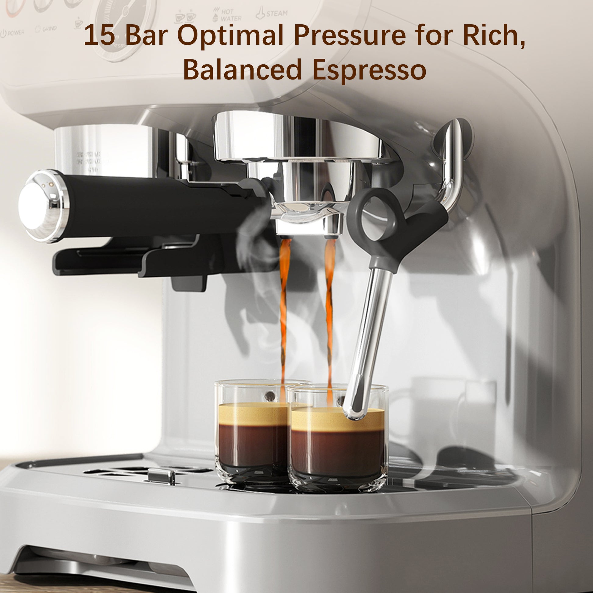 HOMCOM 15 Bar Coffee Machine with 15 Adjustable Grind Setting, Steamer and Complete Kit - Silver Colour