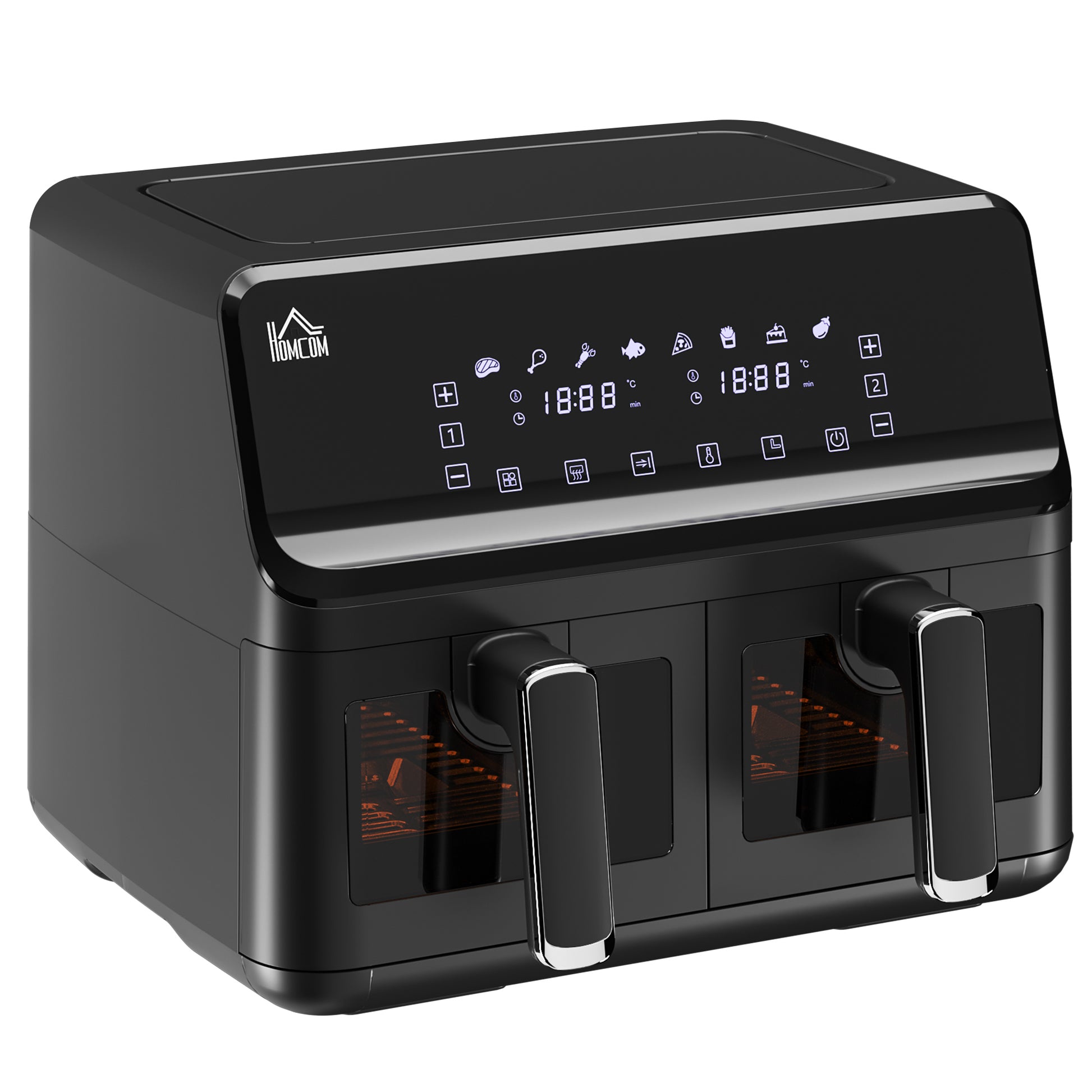 HOMCOM 8L Dual Basket Air Fryer, 8-in-1 Air Fryer Oven with Digital Display, Visible, Timer, Preheat for Oil Free Low Fat Cooking, 2500W, Sync Finish, Sliver