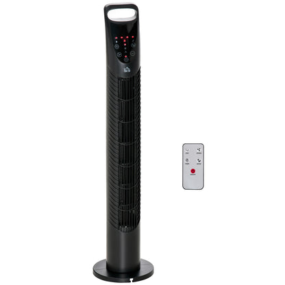 HOMCOM 31 Inch Bladeless Oscillating Tower Fan with 70° Oscillation, Remote Control, 7.5H Timer, 3 Speed 3 Modes, Electric Floor Standing Cooling Fan for Home Bedroom Office, Black