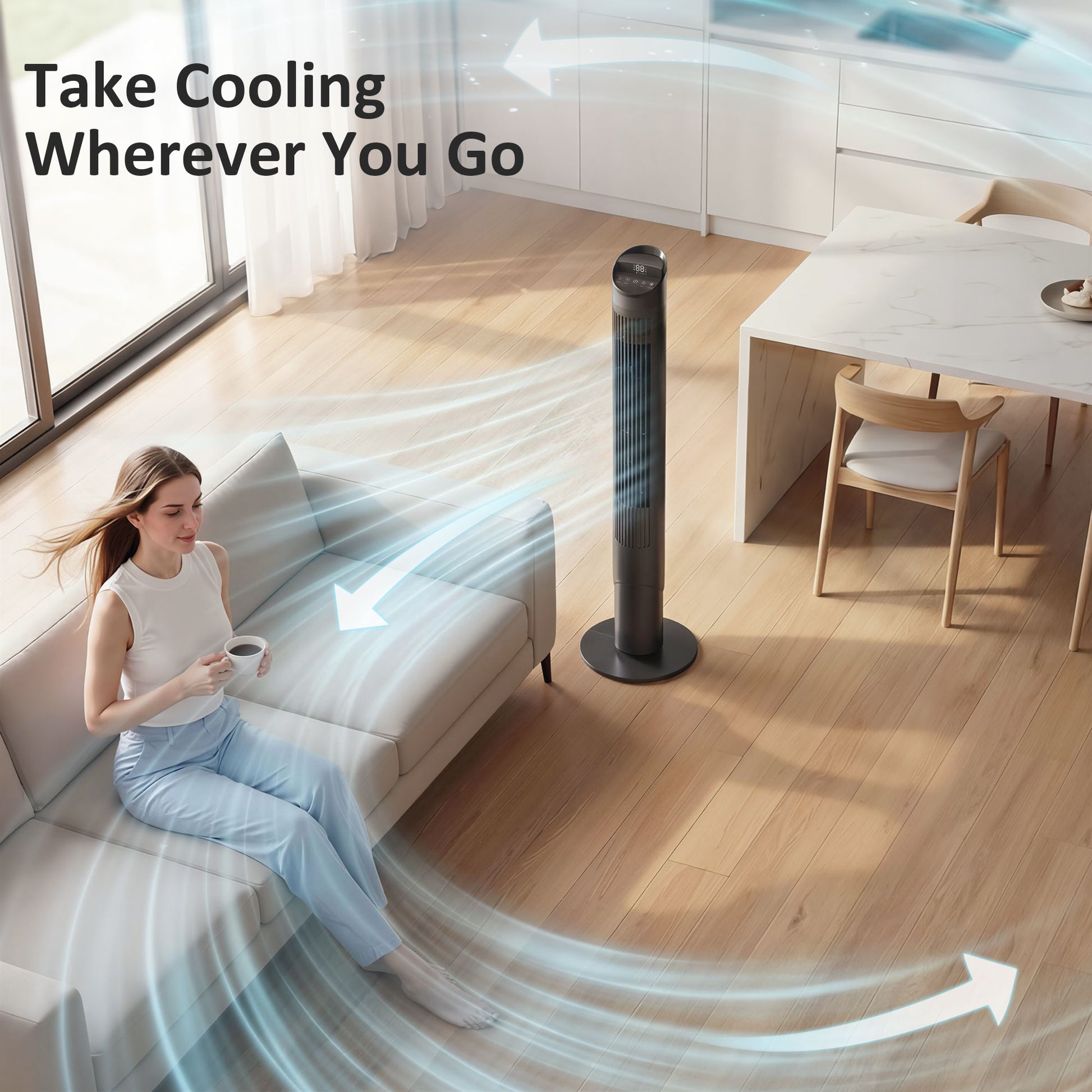HOMCOM Tower Fan with WiFi App Control Standing Floor Cooling Fan Remote Control 101.8 cm Black