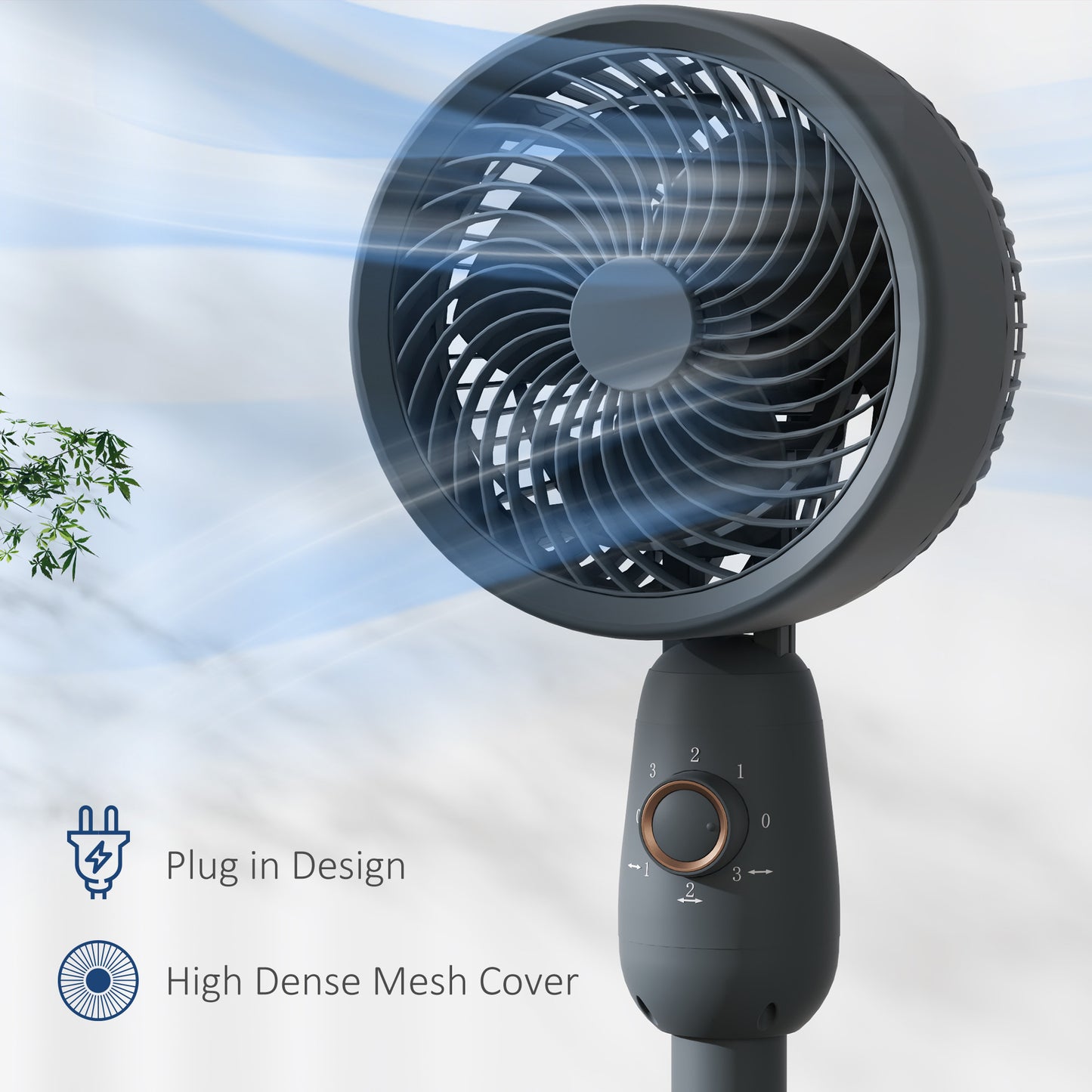HOMCOM Pedestal Fan, Powerful Air Circulator, 36 Inch Floor Standing Fan with 3 Speed Settings, 70° Oscillating for Bedroom, Home and Office, Grey