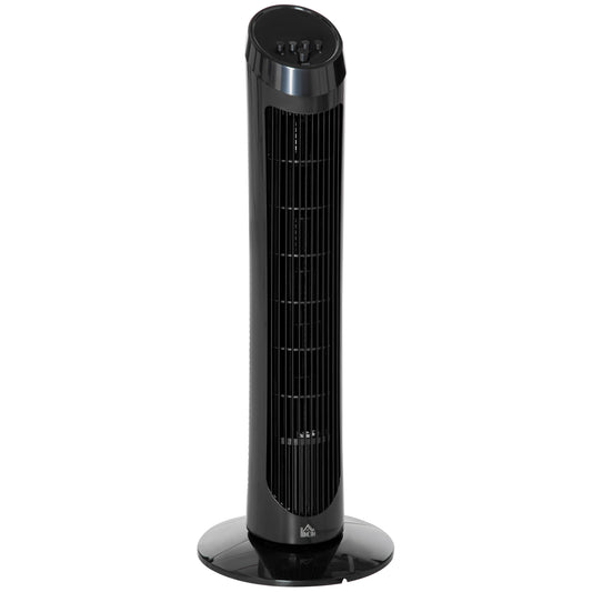 HOMCOM Tower Fan for Bedroom, 30 inch, 6 m/s Powerful Velocity, Standing Floor Fan with 70° Oscillating and 3 Speeds for Home Office Indoor, Black