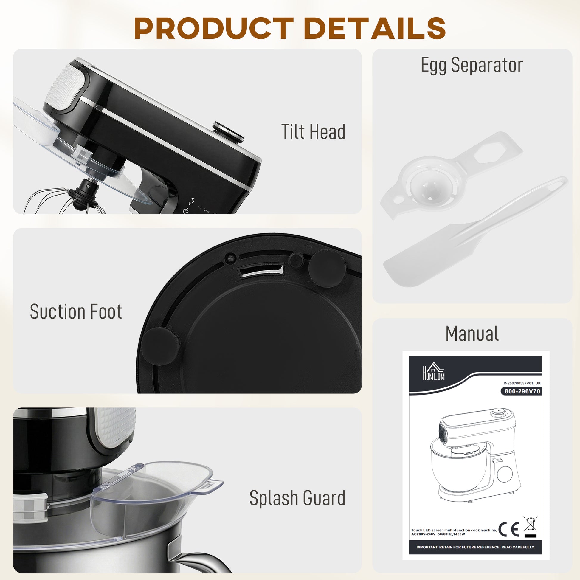 HOMCOM Stand Mixer, 6L 1400W Tilt-Head Food Mixer with 11 Speeds, Pulse & Fermentation Function, LED Display, Black