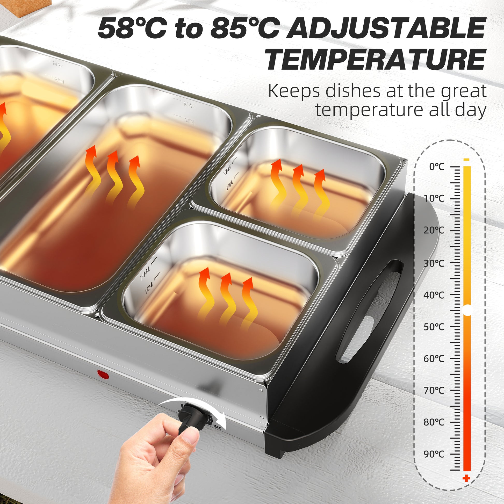 HOMCOM 5 Tray Electric Food Warmer Buffet Server with Warming Plate, Cool Touch Handles, Adjustable Temperature, 300W, 3 x 2.4L and 2 x 1L Pans