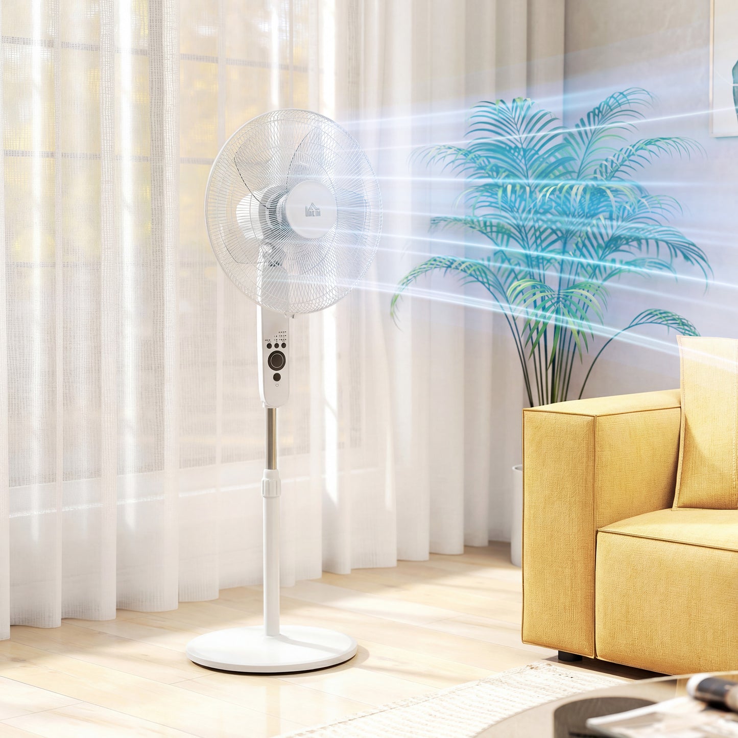 HOMCOM 124cm Pedestal Fan with Sleep Mode, Oscillating Standing Fan with 3 Modes, Remote Control, Adjustable Height, White