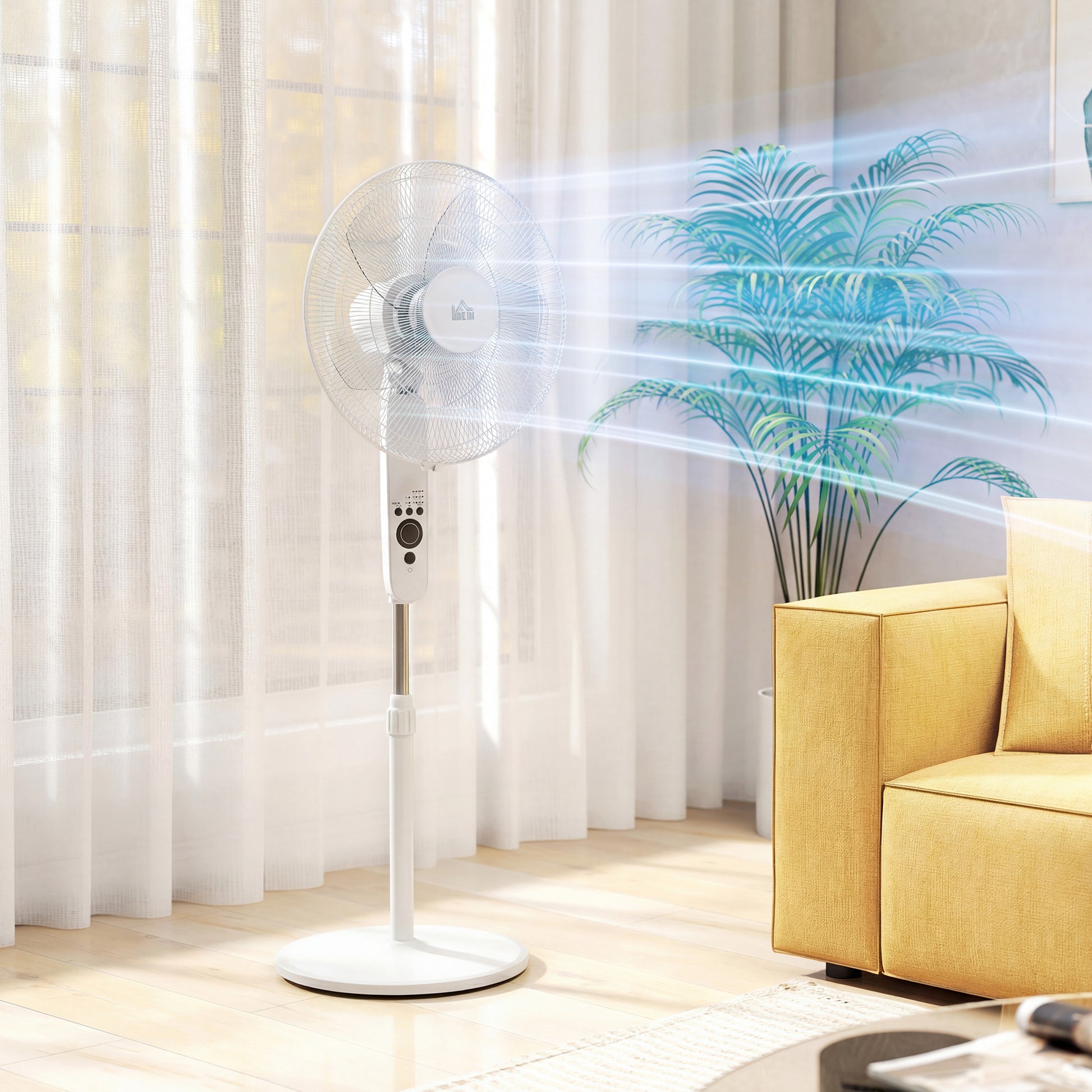 HOMCOM 124cm Pedestal Fan with Sleep Mode, Oscillating Standing Fan with 3 Modes, Remote Control, Adjustable Height, White