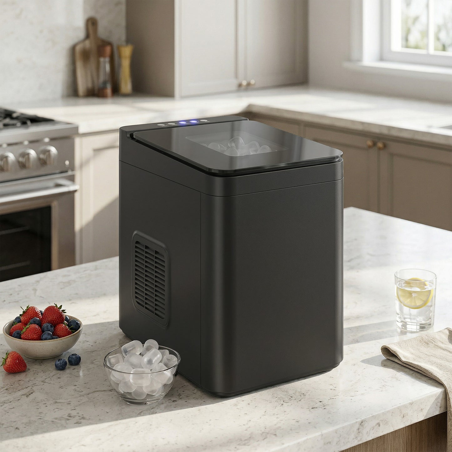 HOMCOM Countertop Ice Maker Machine Self-Cleaning Compact Ice Machine with Ice Scoop and Basket Black