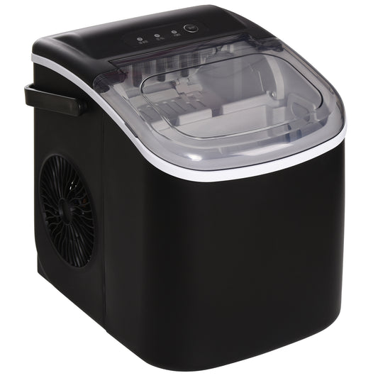 HOMCOM Ice Maker Machine Countertop, 12 KG in 24 H, 9 Cubes in 6 Mins, Portable Ice Cube Maker with Handle, Ice Scoop and Basket for Home Office Kitchen Bar Party RV, Black