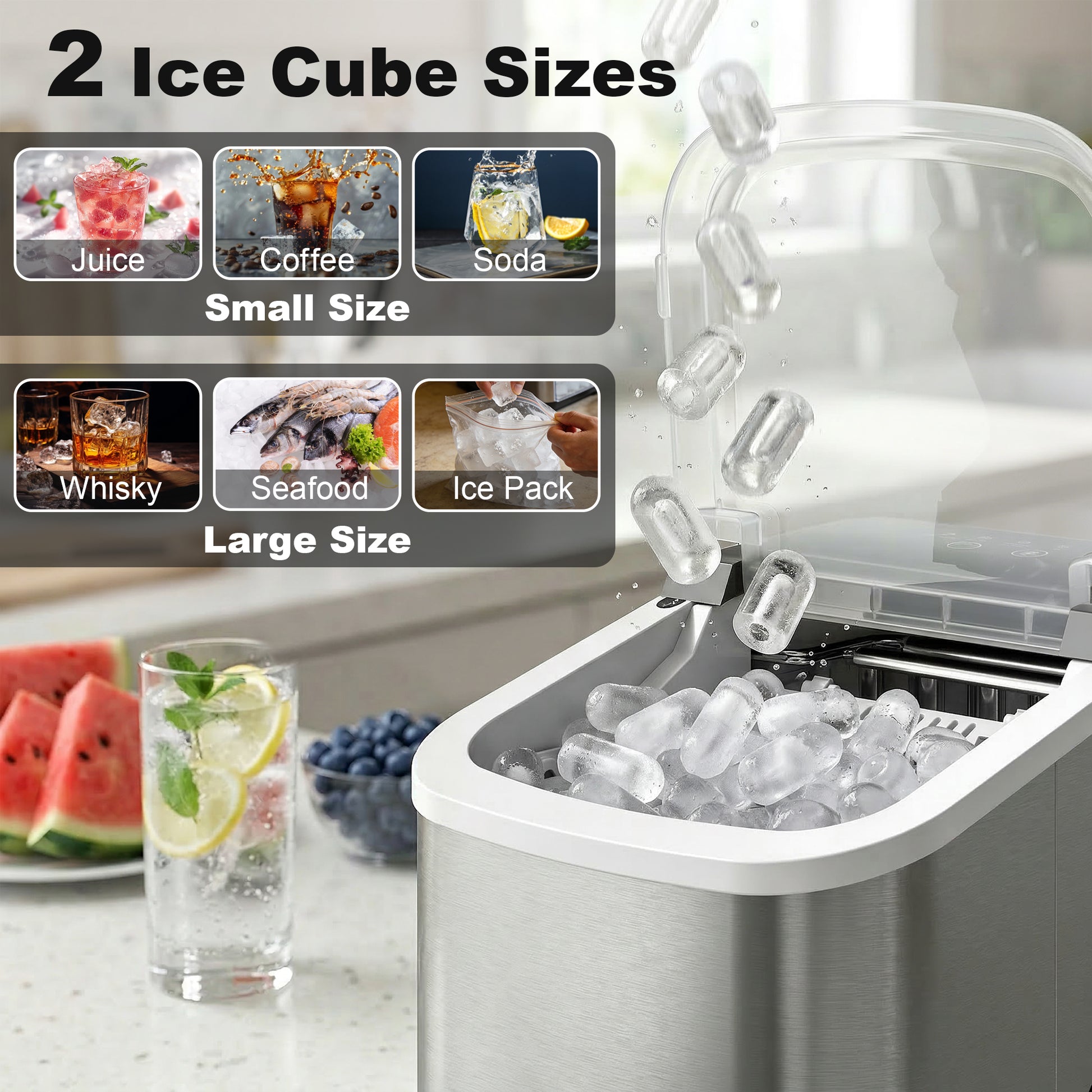 HOMCOM Ice Maker Machine Countertop, 9 Cubes Ready in 7 Mins, 12 KG in 24Hrs, 2 Sizes of Bullet, Self-Cleaning Ice Machine with Portable Handle, Scoop and Basket for Home Kitchen Office RV