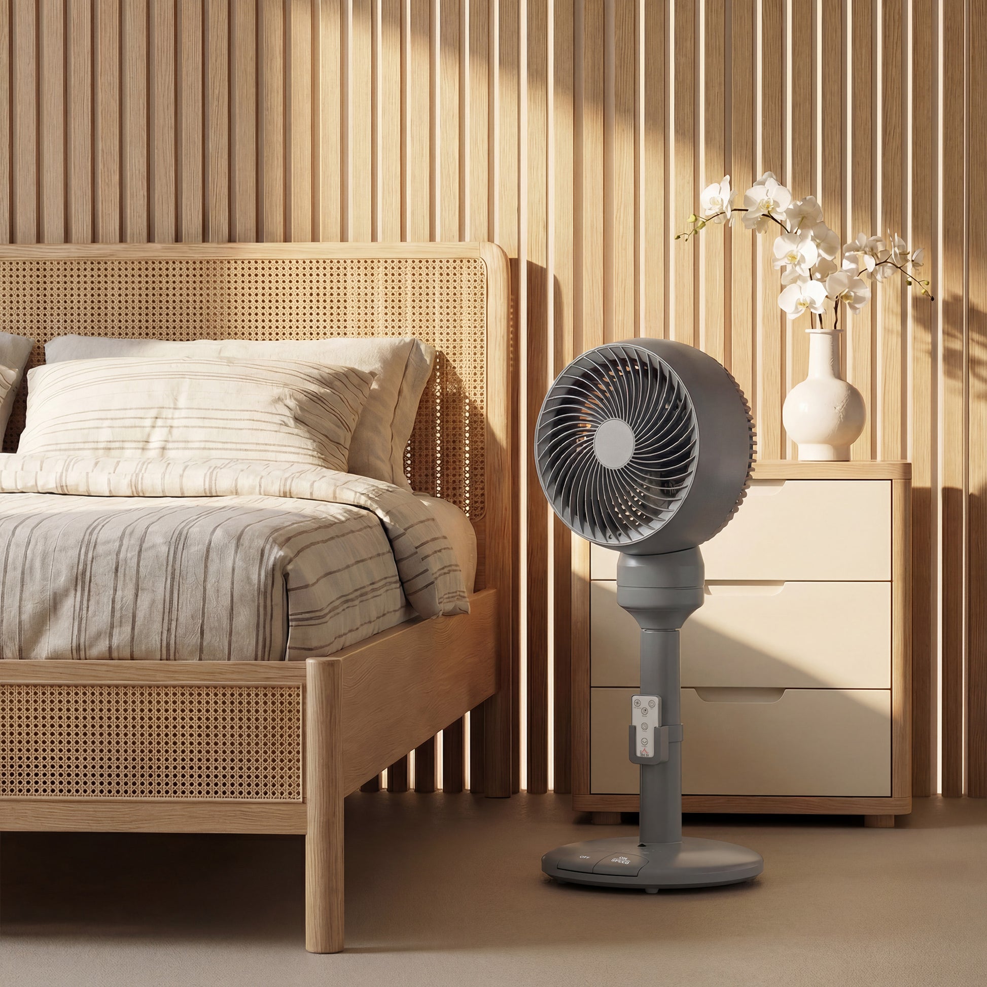 HOMCOM Air Circulator Fan Pedestal Cooling Fan with 3 Speed 3 Mode and Remote Control, 9 Inch, Grey