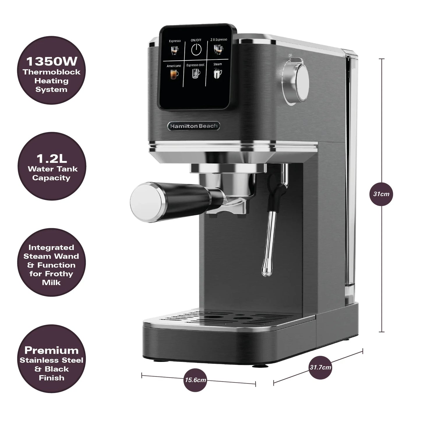 Hamilton Beach BaristaPro Touch 5-in-1 Espresso Machine Black