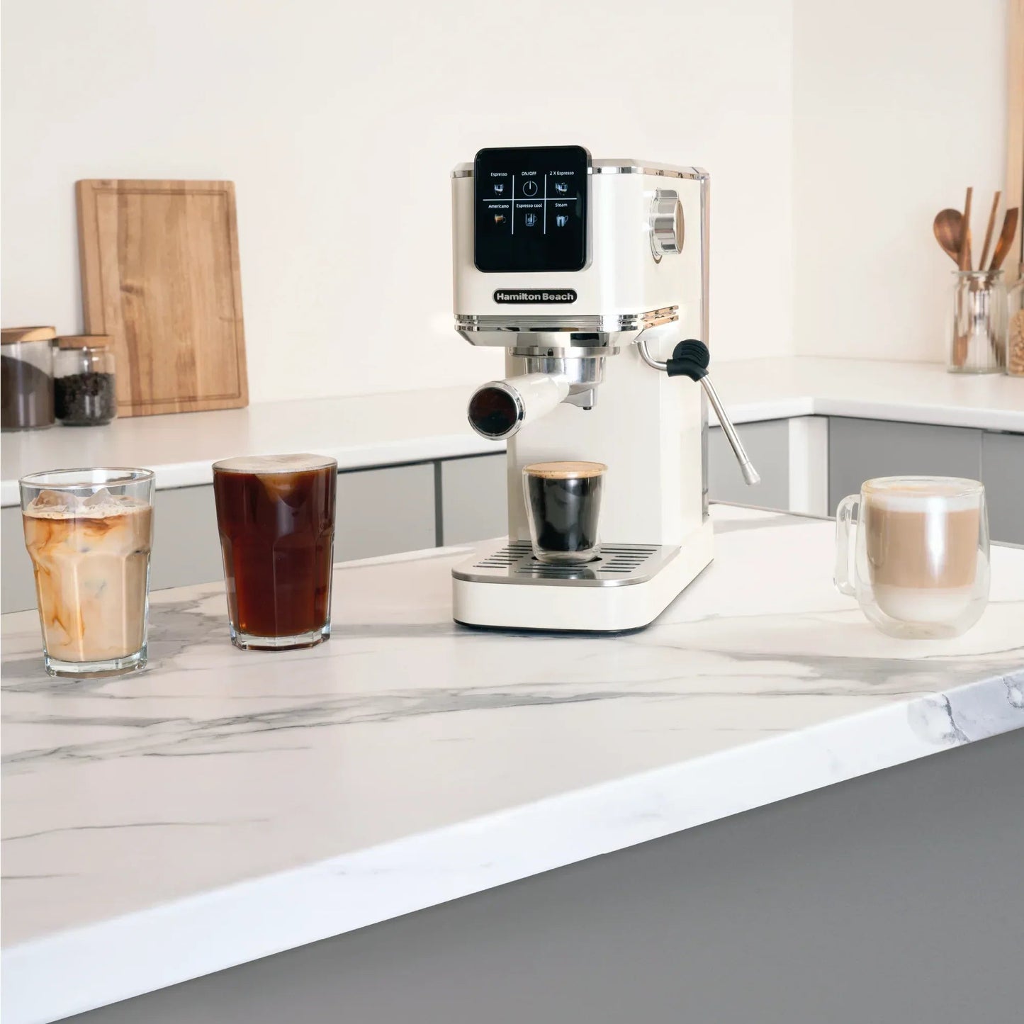 Hamilton Beach BaristaPro Touch 5-in-1 Espresso Machine Cream