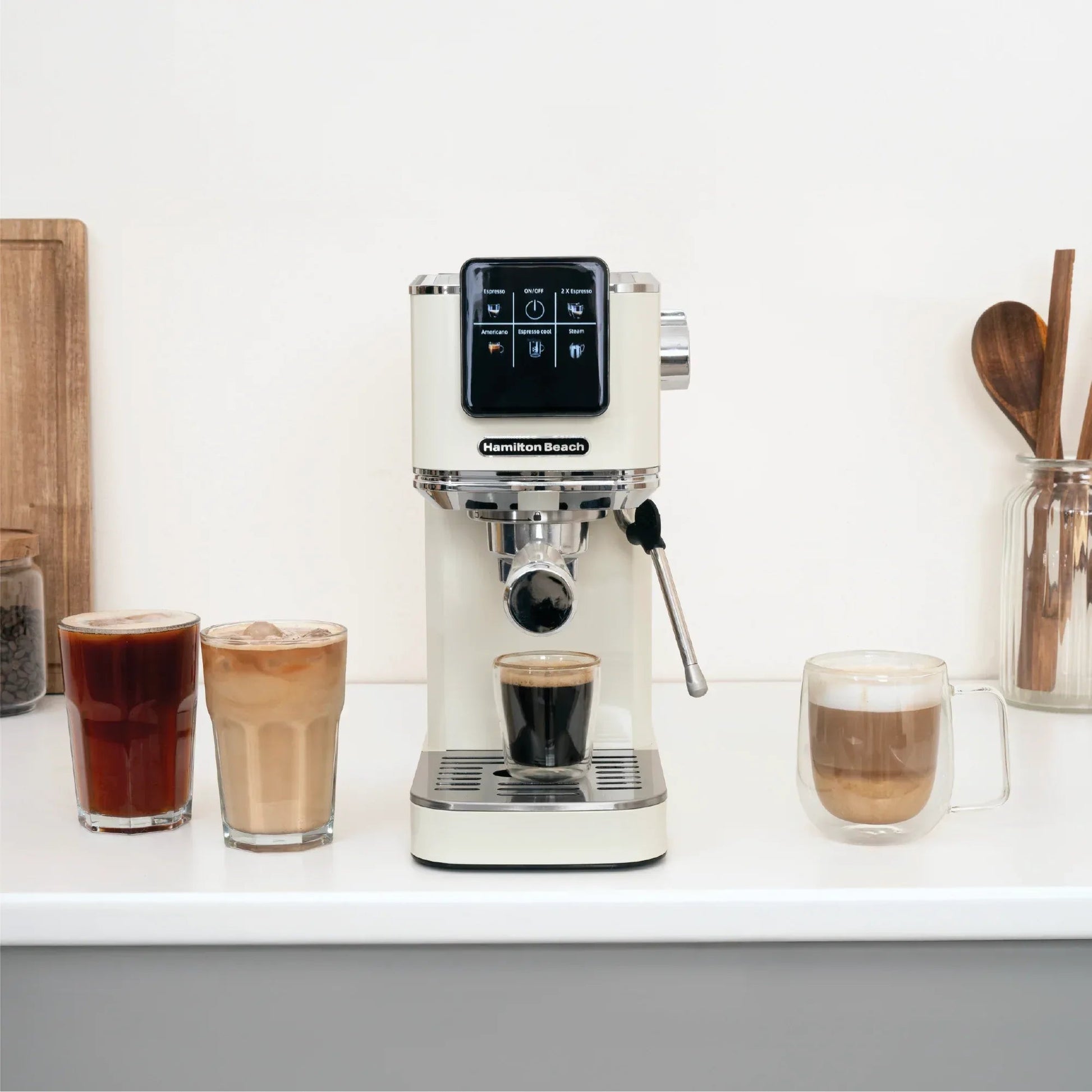 Hamilton Beach BaristaPro Touch 5-in-1 Espresso Machine Cream