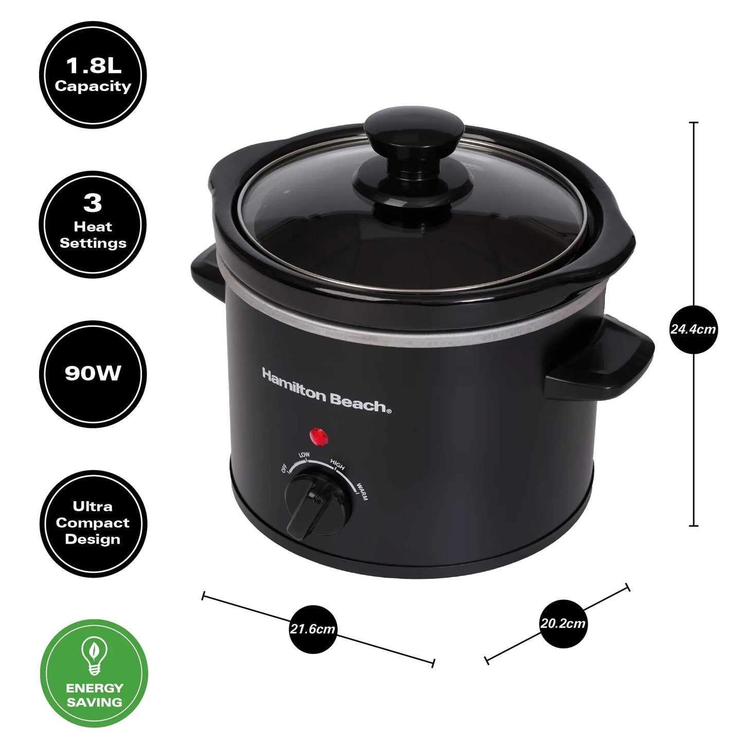 Hamilton Beach The Mighty Mini 1.8L Slow Cooker – Black