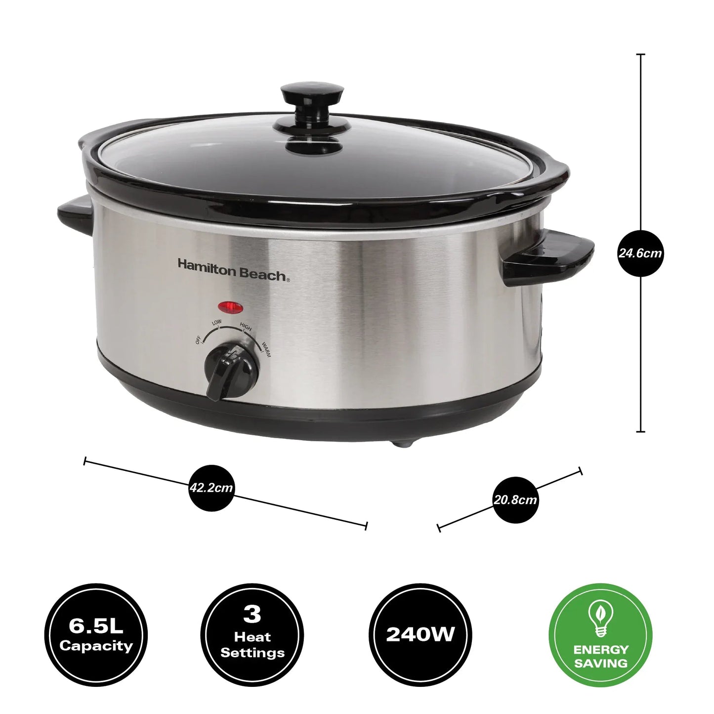 Hamilton Beach The Family Favourite 6.5L Slow Cooker – Stainless Steel