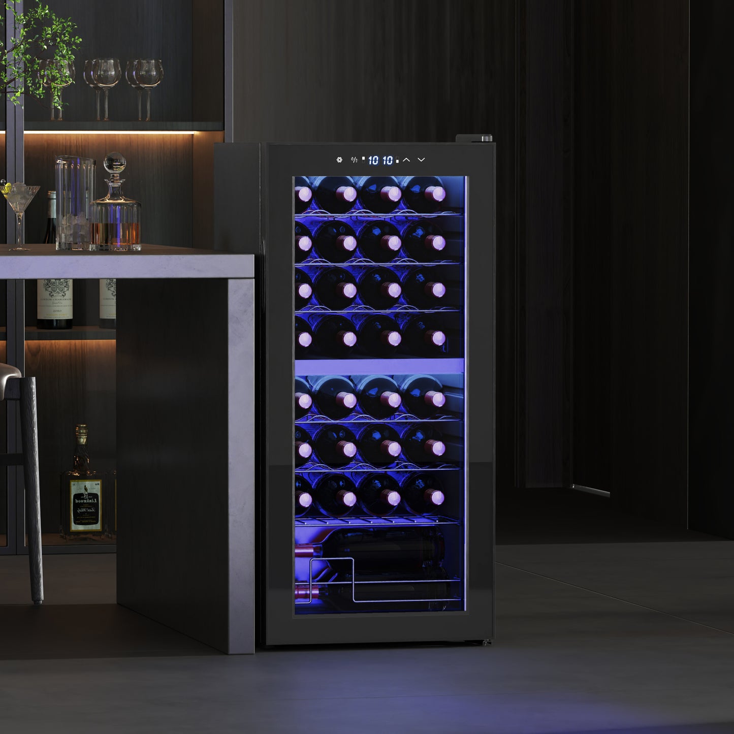 HOMCOM 32-Bottle Narrow Wine Fridge, with Lights - Black