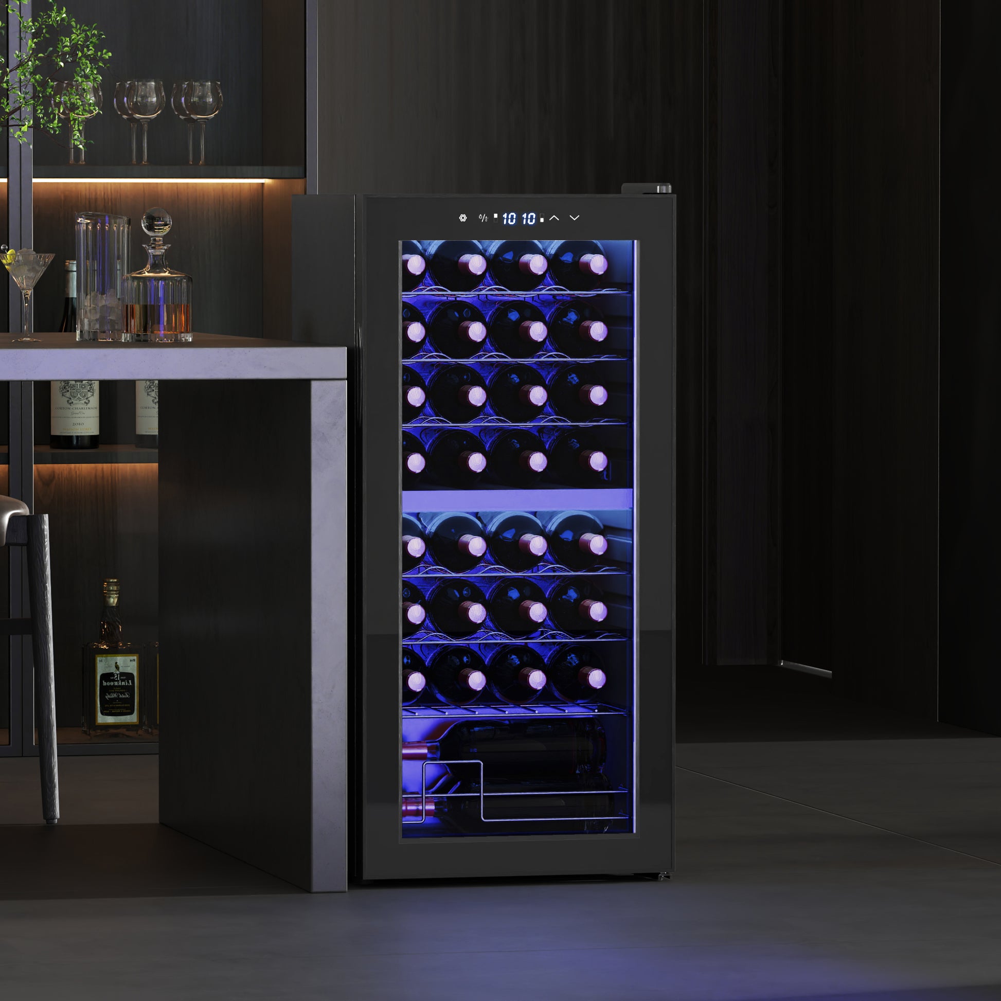 HOMCOM 32-Bottle Narrow Wine Fridge, with Lights - Black