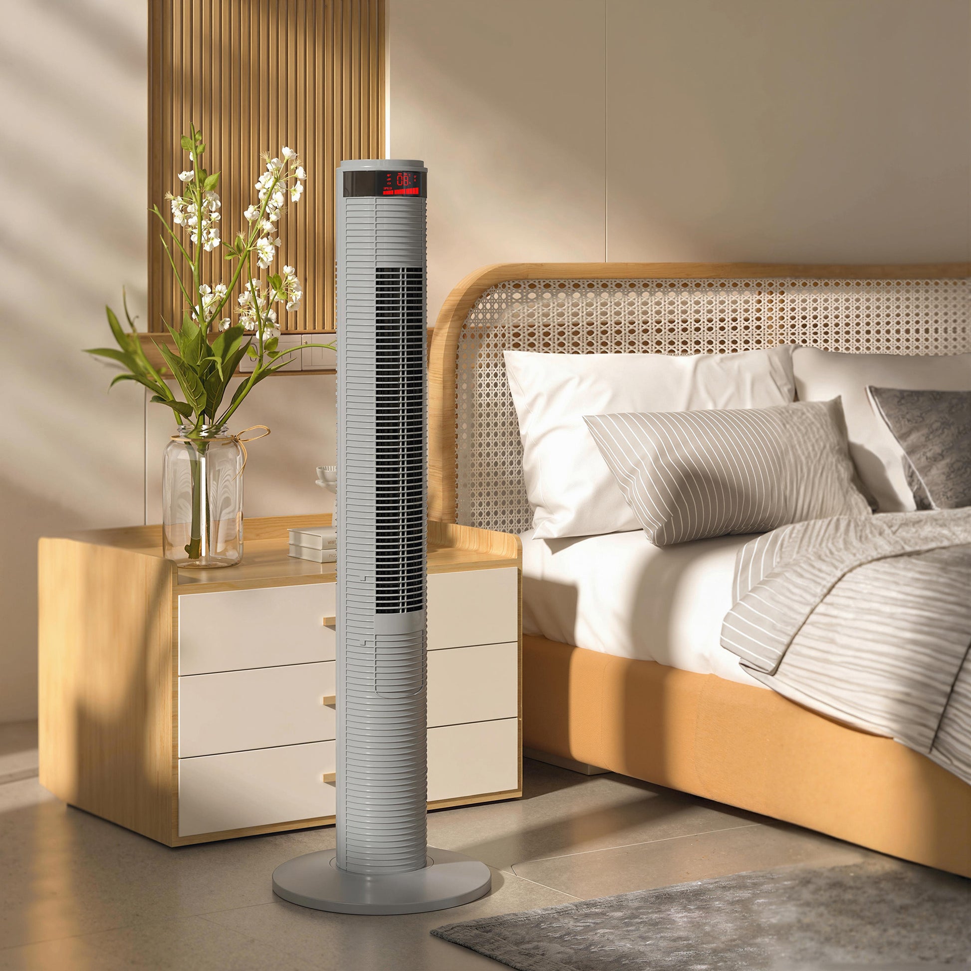 HOMCOM Oscillating Tower Fan Remote Control 3 Speed Modes Cooling Machine, Grey