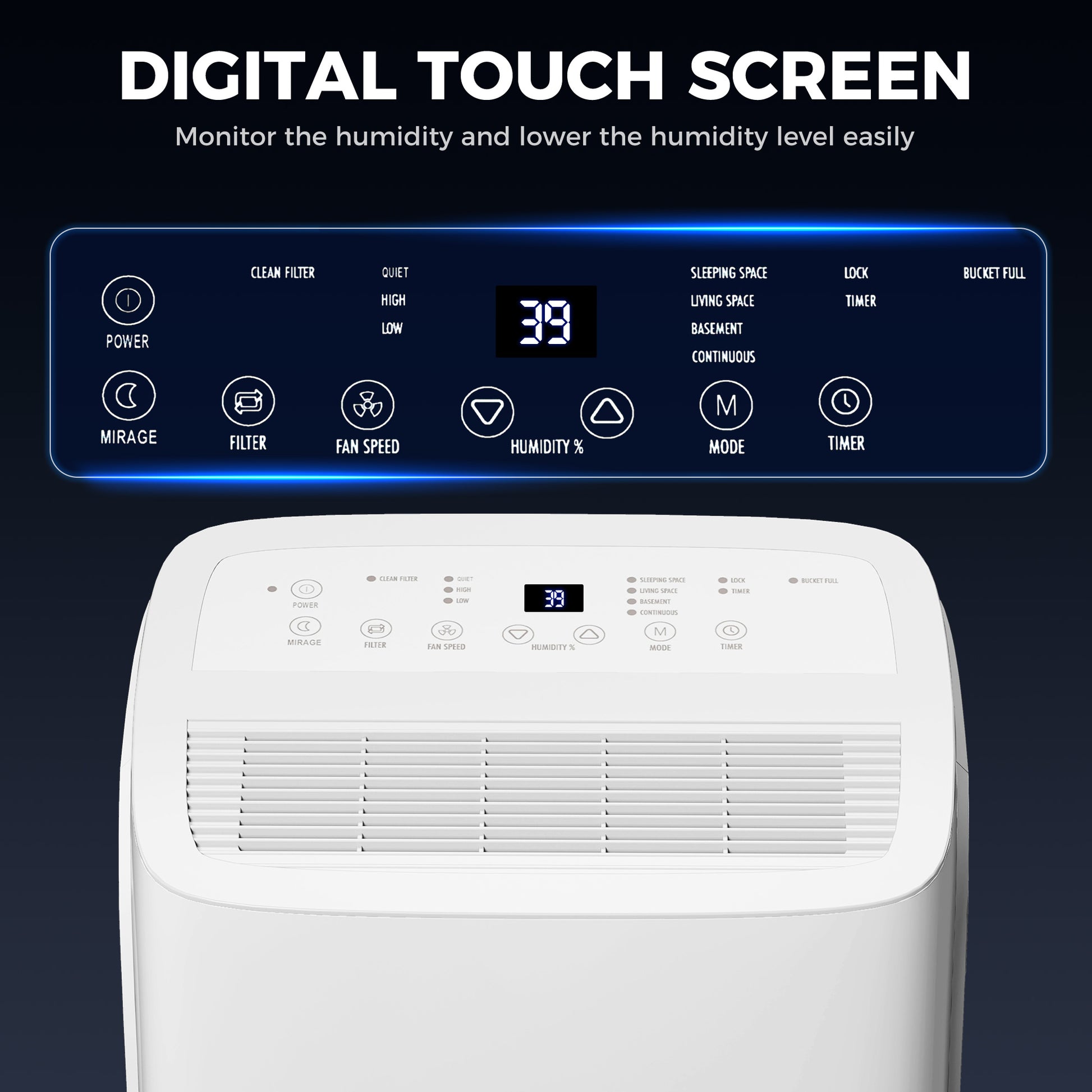 HOMCOM 30L/Day Dehumidifier with Auto-Clean Filter, Continuous Drainage, 4L Water Tank, 24H Timer, Digital Humidity Display, Dehumidifier for Home Damp, Bedroom, Condensation, Mould, Laundry Drying