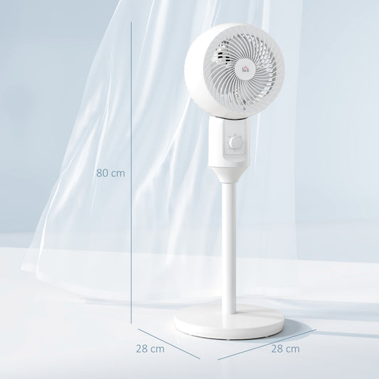 HOMCOM 32" Pedestal Fan, 70° Oscillating 90° Vertical Tilt Air Circulator with 3 Speeds, Standing Fan for Home Office, Bedroom, White
