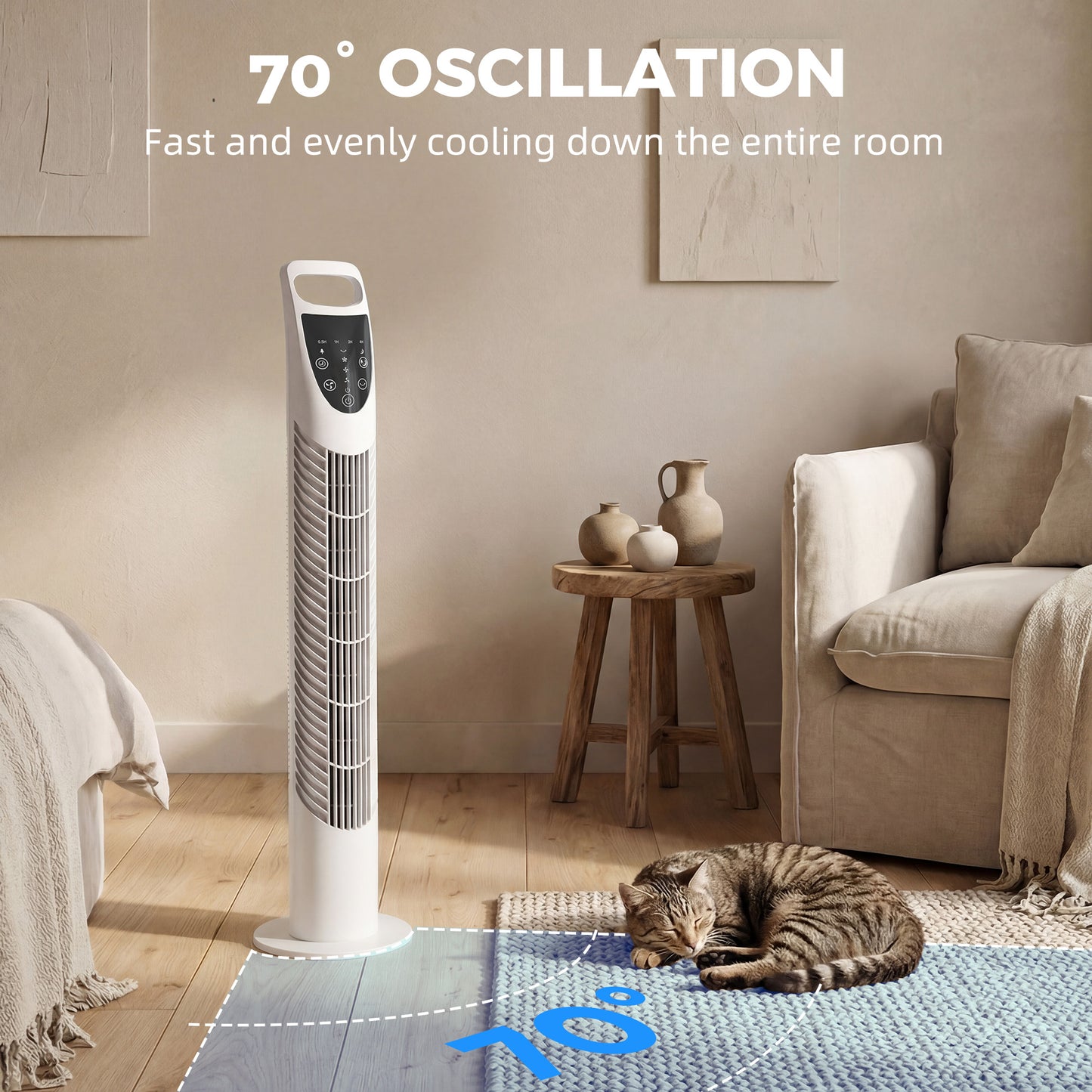 HOMCOM Tower Fan Oscillating 3 Speeds 3 Winds 40W w/ RC Timer Quiet - White