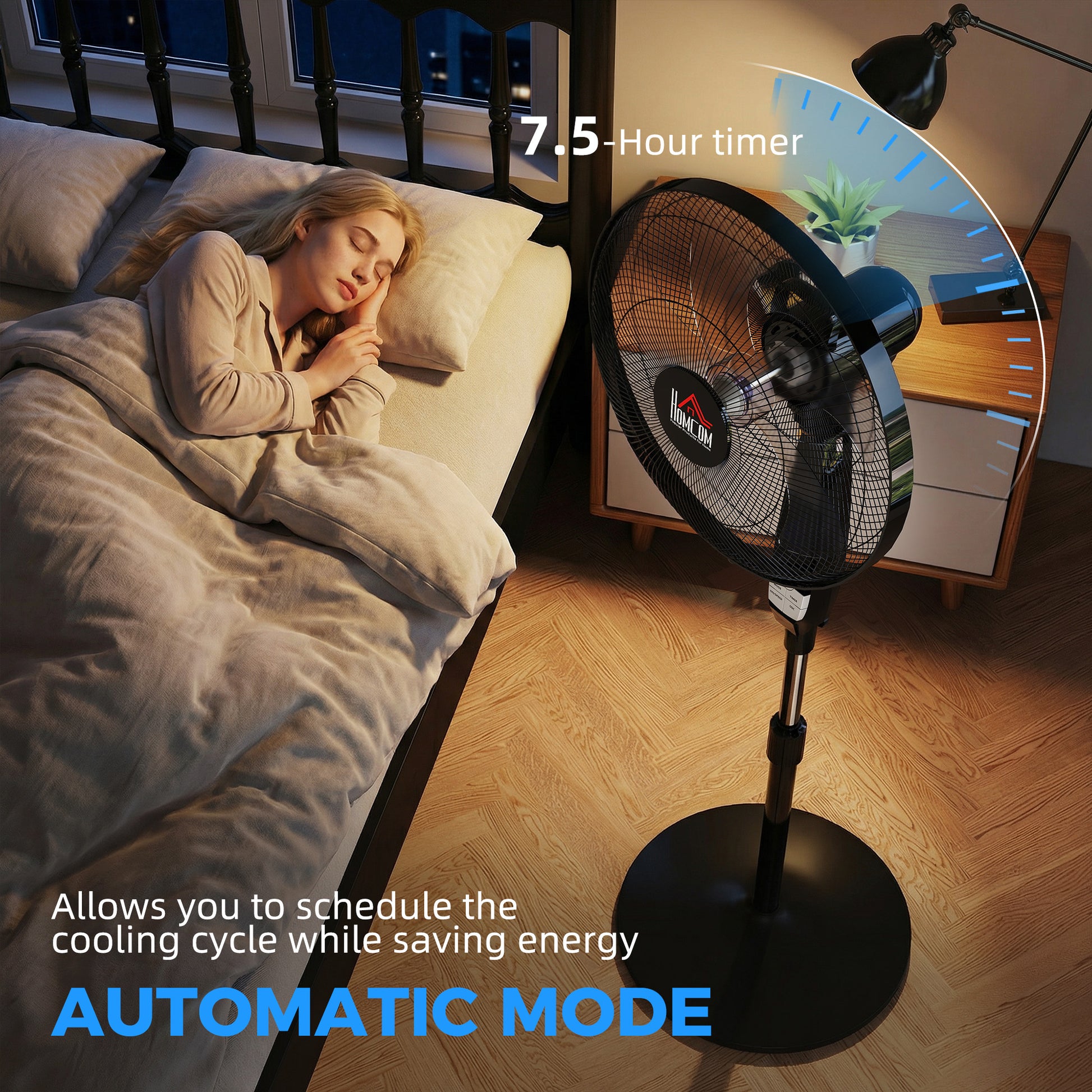 HOMCOM 40 cm Pedestal Standing Floor Fan, Oscillation Cooling Fan with Remote Control, Black