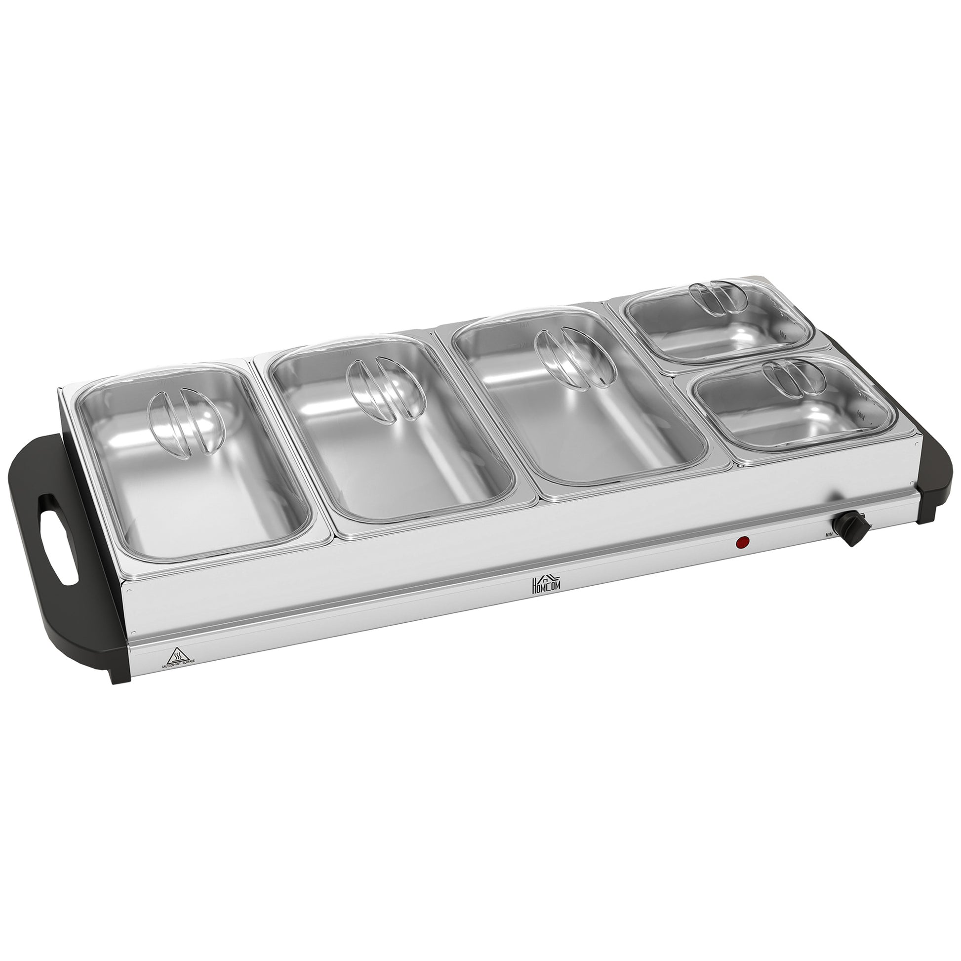 HOMCOM 5 Tray Electric Food Warmer Buffet Server with Warming Plate, Cool Touch Handles, Adjustable Temperature, 300W, 3 x 2.4L and 2 x 1L Pans