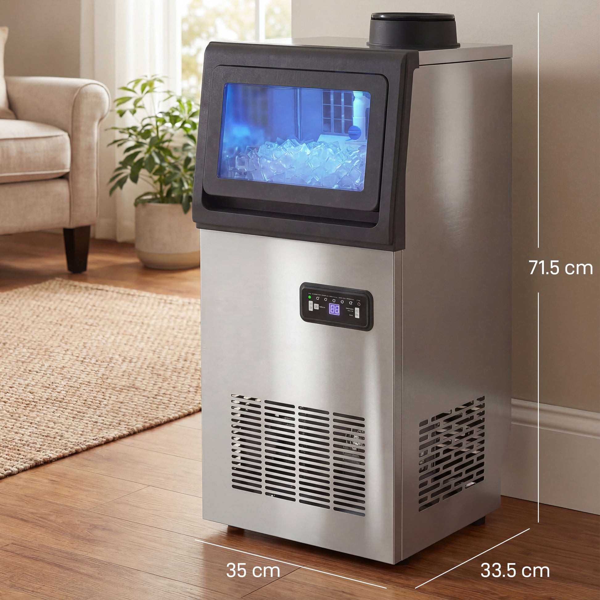 HOMCOM Commercial Ice Maker Machine, 36kg/24H Stainless Steel Under Counter or Freestanding Ice Machine, Silver