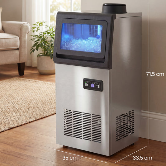 HOMCOM Commercial Ice Maker Machine, 36kg/24H Stainless Steel Under Counter or Freestanding Ice Machine, Silver