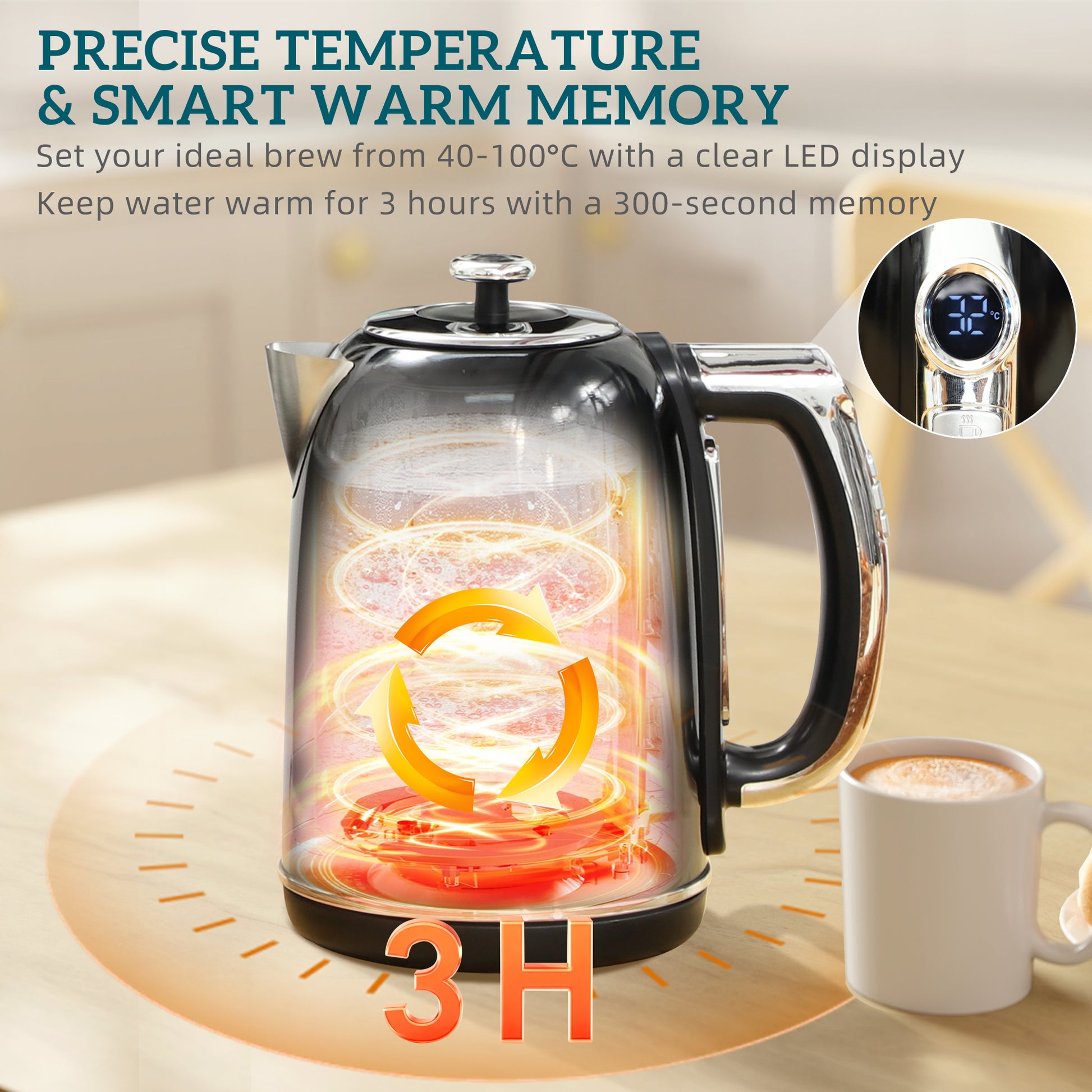 HOMCOM Polished Retro 40-100°C Kettle and Toaster Set - Black