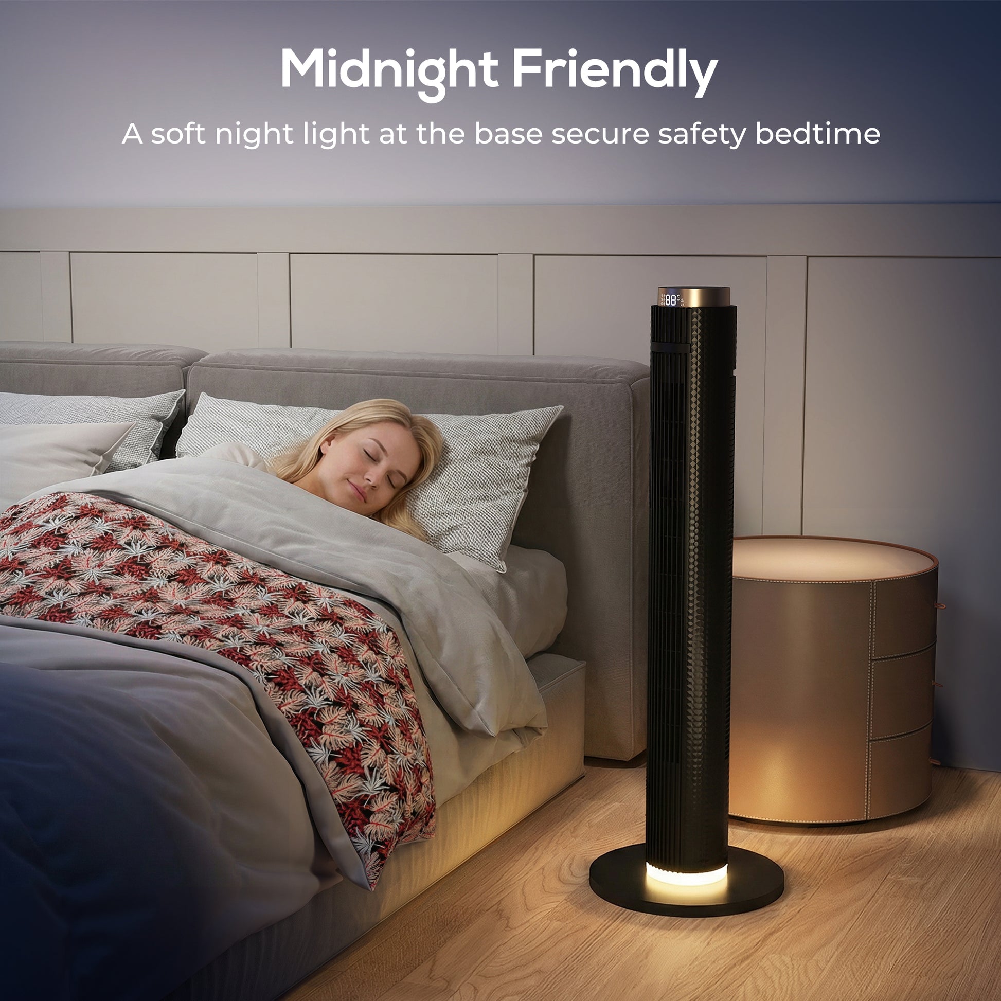 HOMCOM Tower Fan with WiFi App Control, Standing Floor Fan with 3 Speed 4 Modes, 12 Hour Timer and Night Light Black