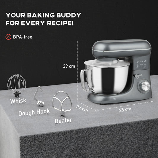 HOMCOM 1300W Kitchen Stand Mixer, with Accessories - Silver
