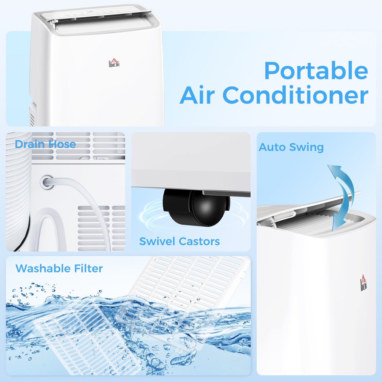 HOMCOM Portable Air Conditioner 12000 BTU BTU, 4-in-1 Air Conditioning Unit, Dehumidifier, Cooling, Fan, Child Lock, 35 m²
