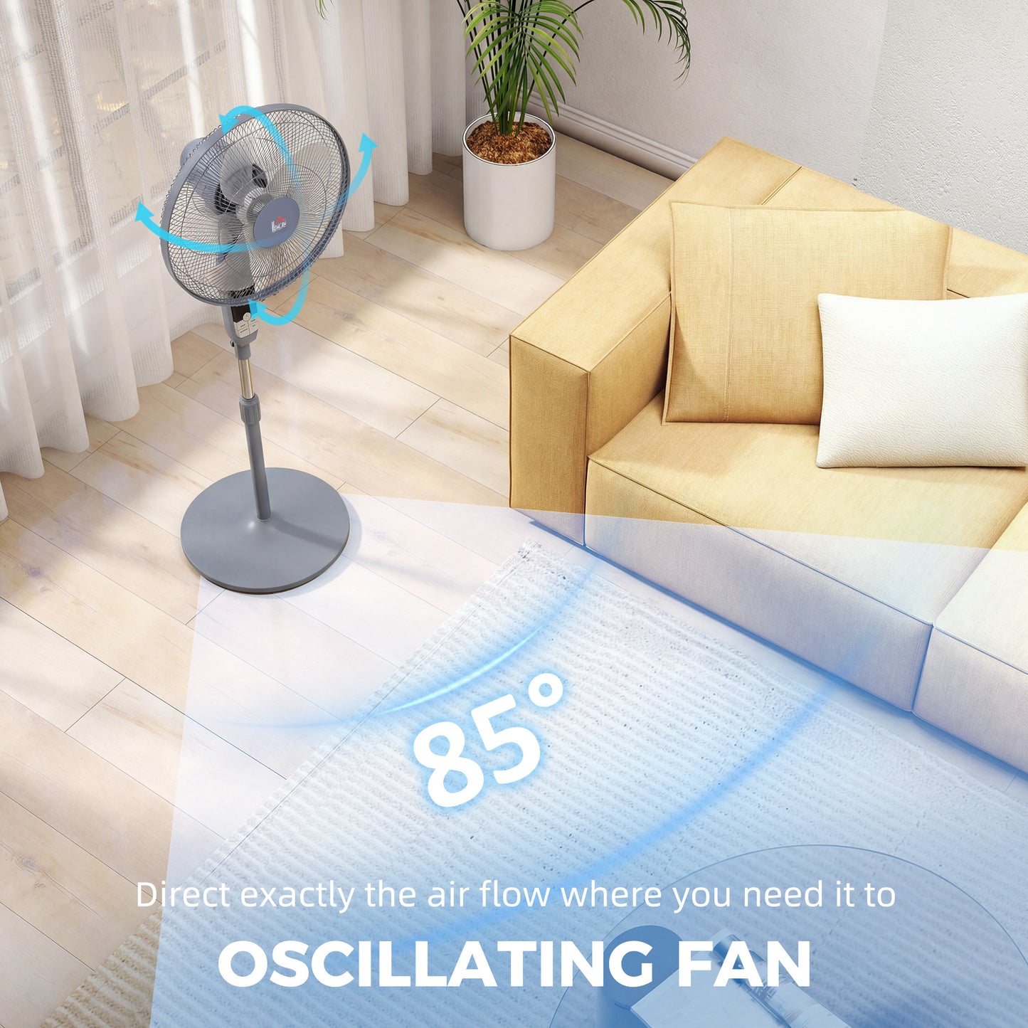 HOMCOM 16in Pedestal Standing Floor Fan, Oscillation Cooling Fan with Remote Control, Grey