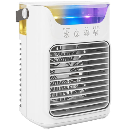 HOMCOM Air Cooler with Adjustable Head, Portable Air Conditioner with 3 Wind Speed, 2 Cool Mist, RGB Light, White