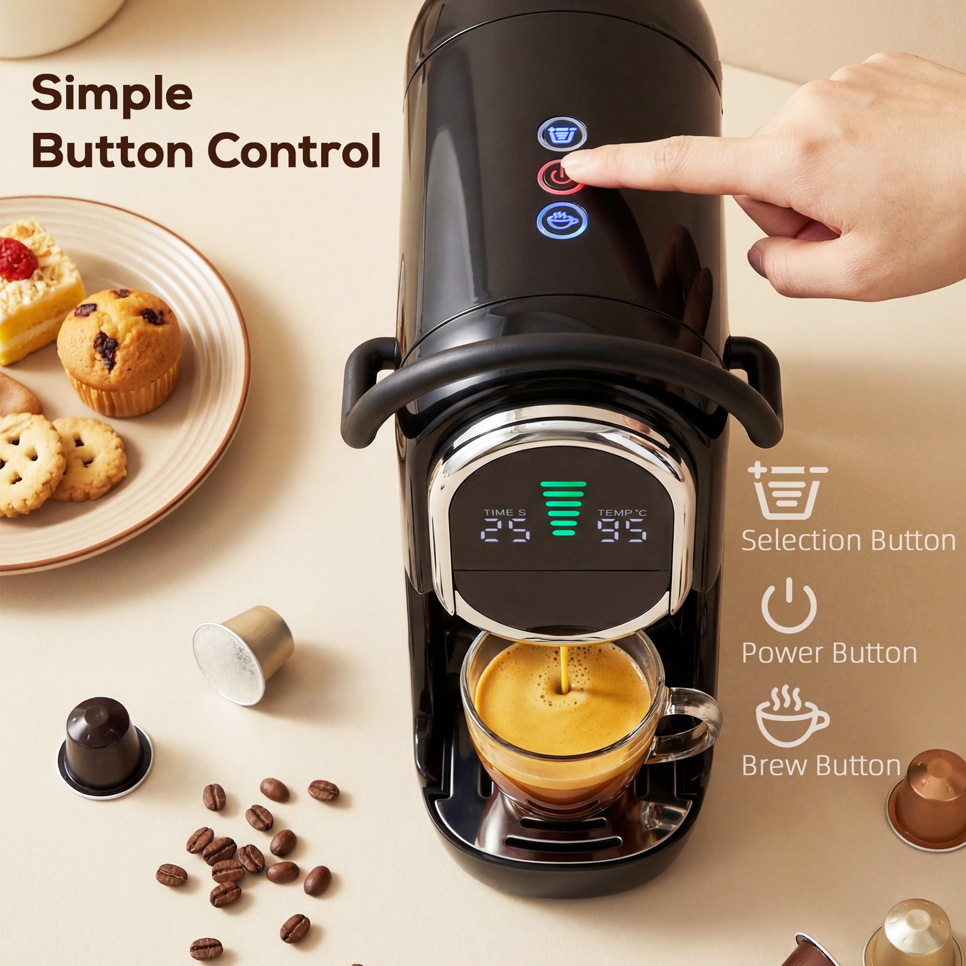 HOMCOM Pod Coffee Machine for Nespresso, Dolce Gusto Capsule & Ground Coffee, Small Semi Automatic Coffee Maker, 19 Bar, 0.6L
