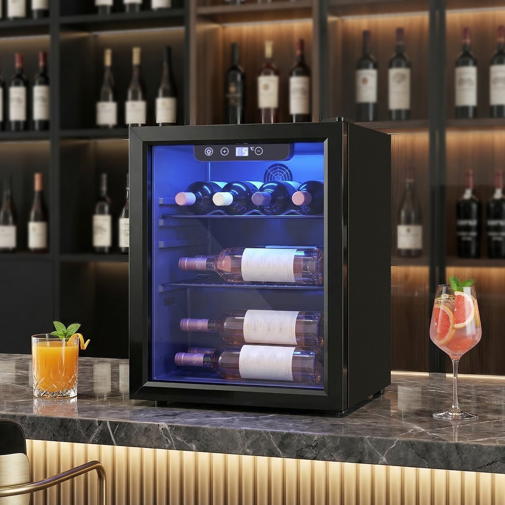 HOMCOM 16 Bottle Wine Cooler, 48 Litre Capacity, 4-16°C Under Counter Drinks Beer Wine Fridge with Glass Door, LED Light, Black