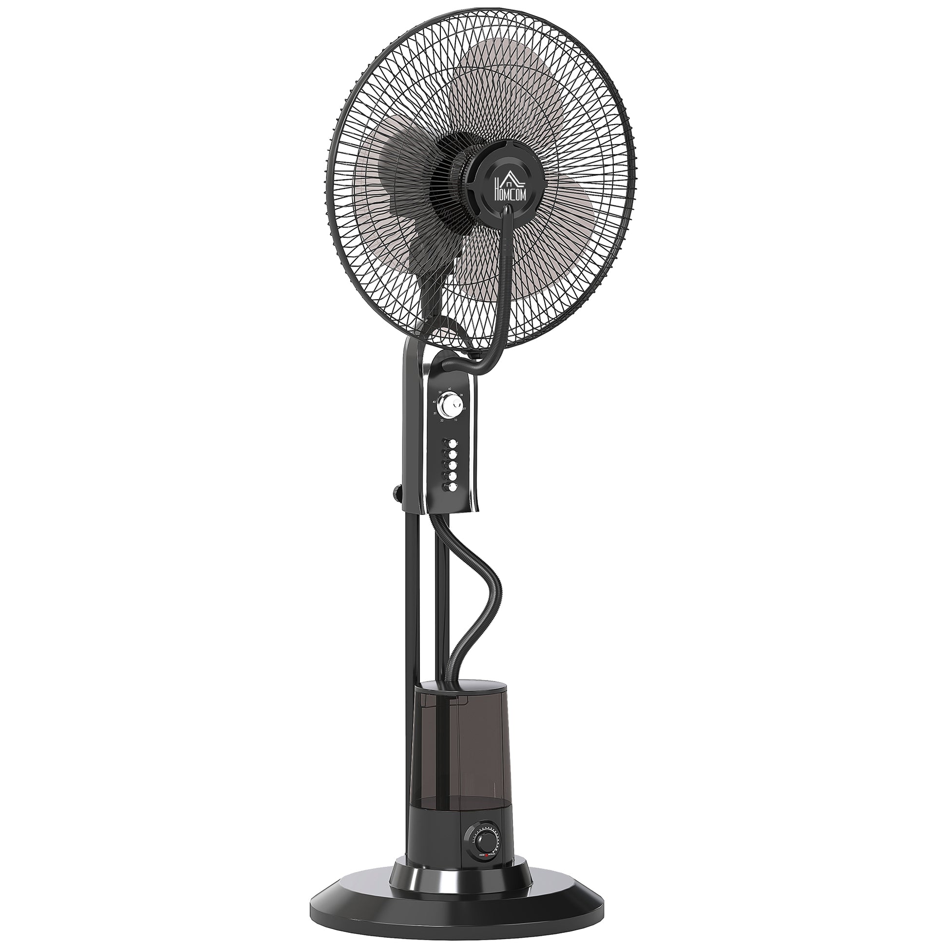 HOMCOM Pedestal Fan with Water Mist Spray, Spray Misting Fan with 70° Oscillation, Tilt Head, 3 Speeds, 3 Modes, Adjustable Mist, 3.2L Water Tank, for Home, 120 cm