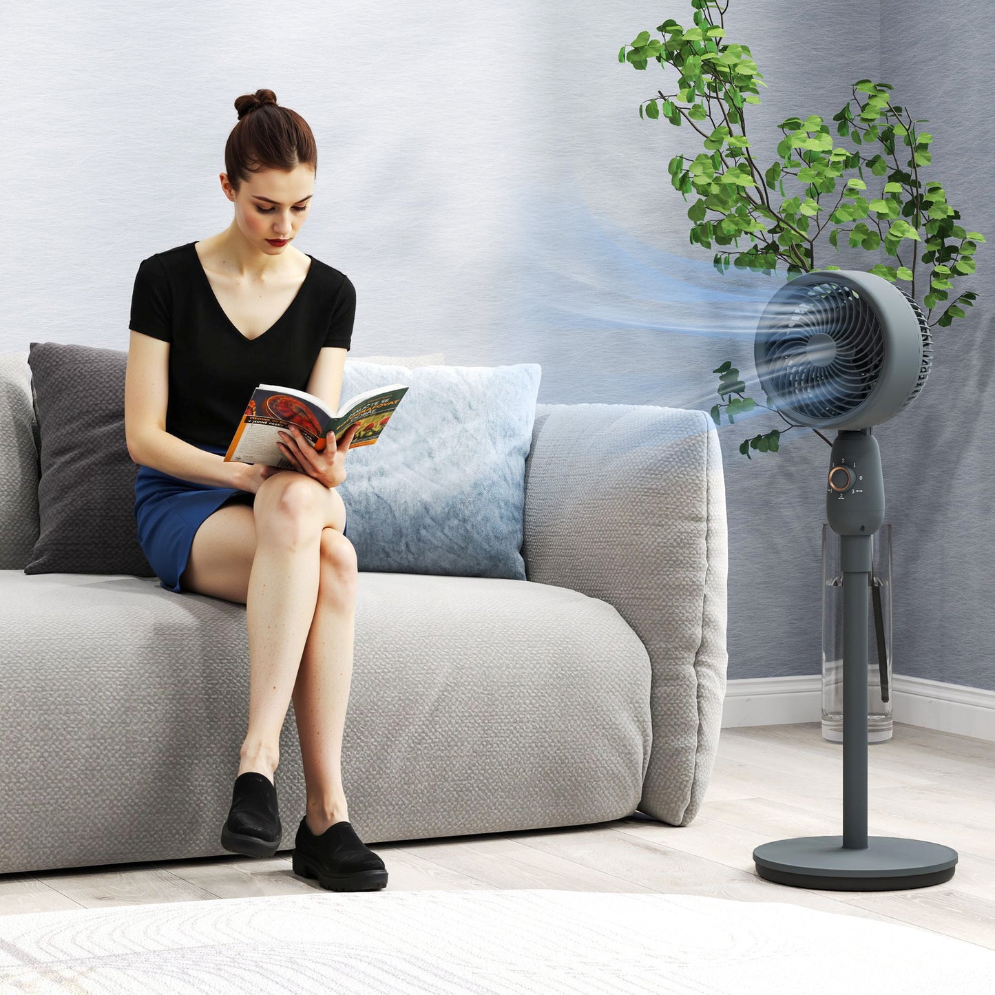 HOMCOM Pedestal Fan, Powerful Air Circulator, 36 Inch Floor Standing Fan with 3 Speed Settings, 70° Oscillating for Bedroom, Home and Office, Grey