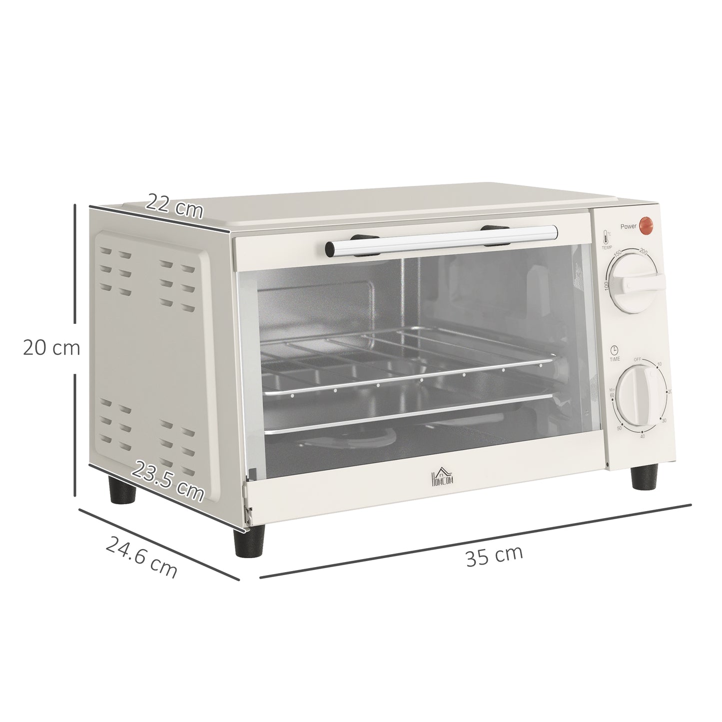 HOMCOM Mini Oven, 9L Countertop Electric Grill, Toaster Oven with Adjustable Temperature, Timer, Dishwasher Safe Baking Tray and Wire Rack, 750W, Cream