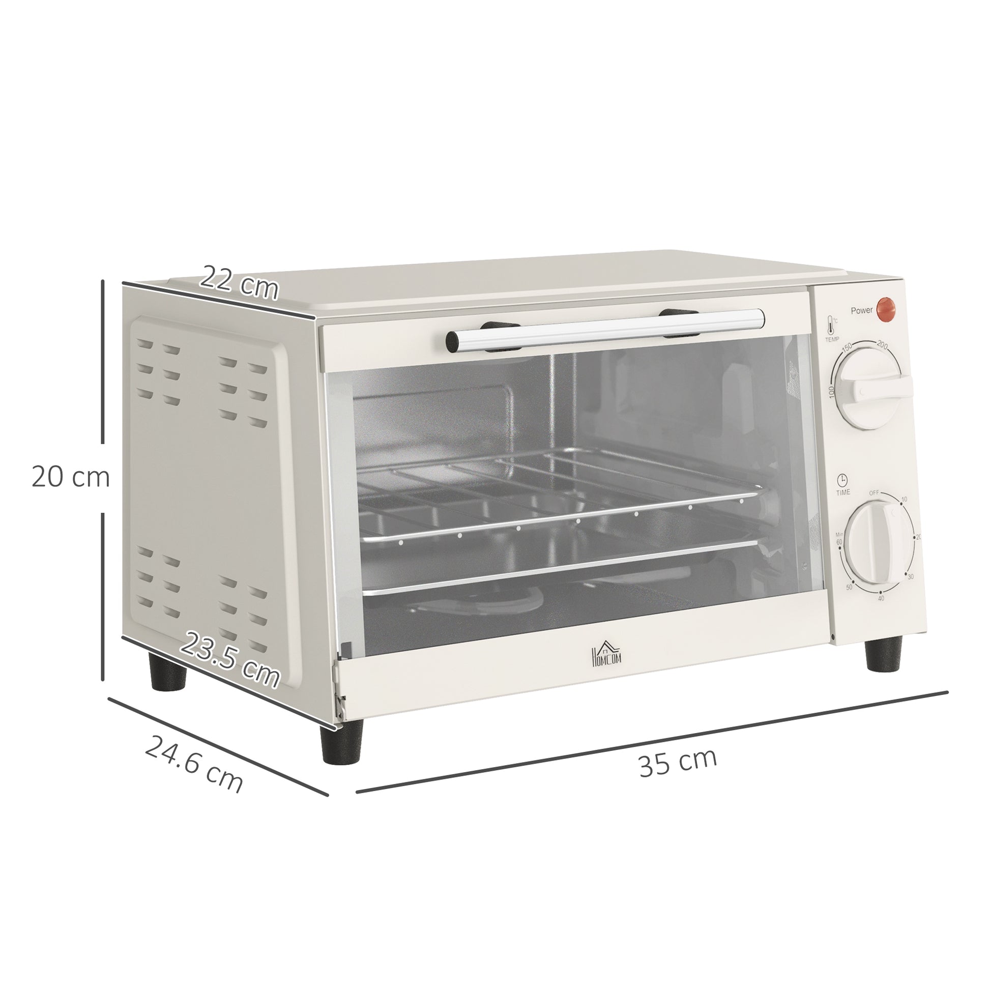 HOMCOM Mini Oven, 9L Countertop Electric Grill, Toaster Oven with Adjustable Temperature, Timer, Dishwasher Safe Baking Tray and Wire Rack, 750W, Cream