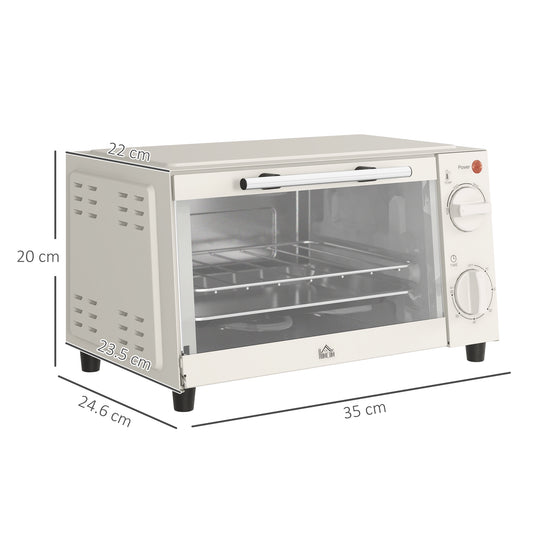 HOMCOM Mini Oven, 9L Countertop Electric Grill, Toaster Oven with Adjustable Temperature, Timer, Dishwasher Safe Baking Tray and Wire Rack, 750W, Cream
