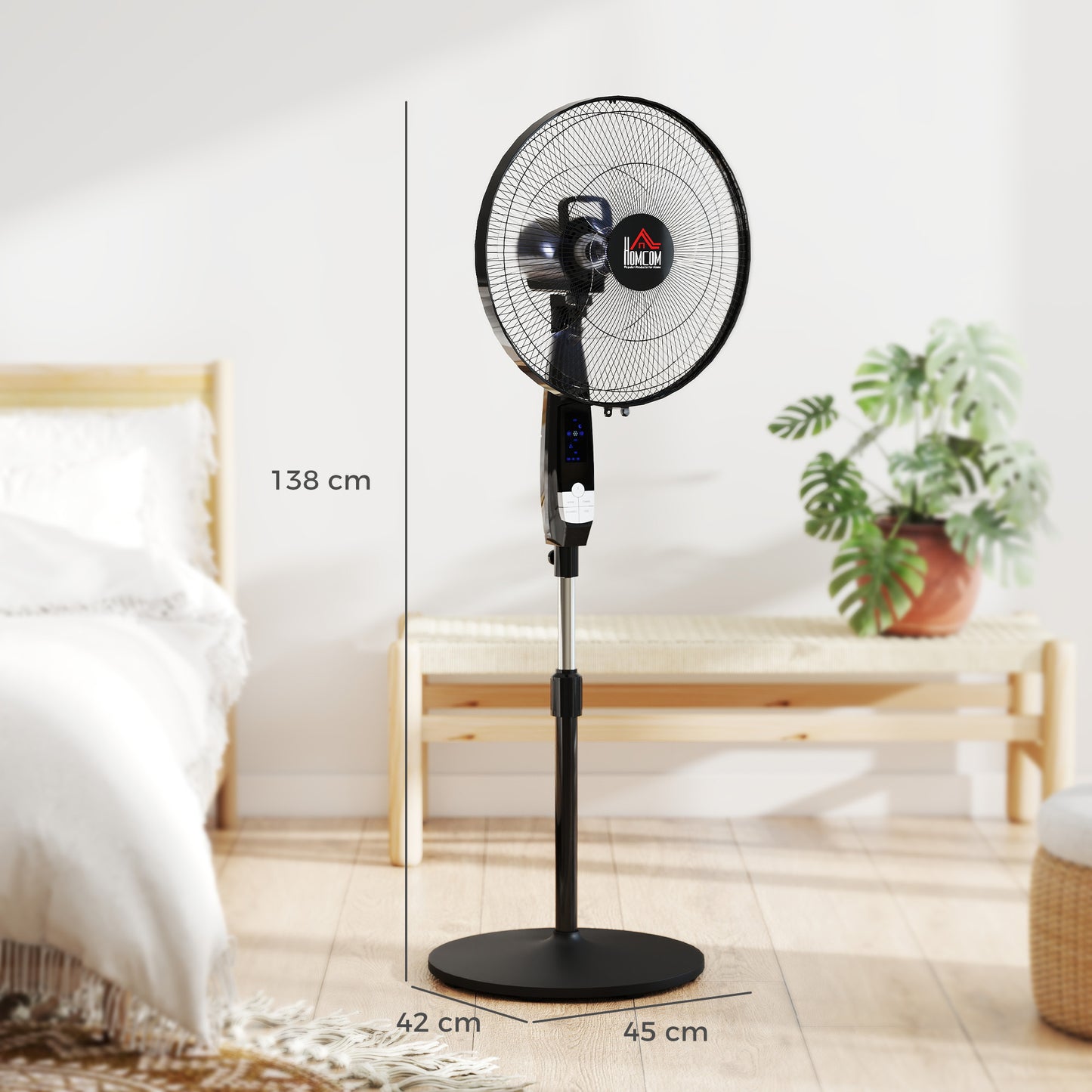 HOMCOM 40 cm Pedestal Standing Floor Fan, Oscillation Cooling Fan with Remote Control, Black