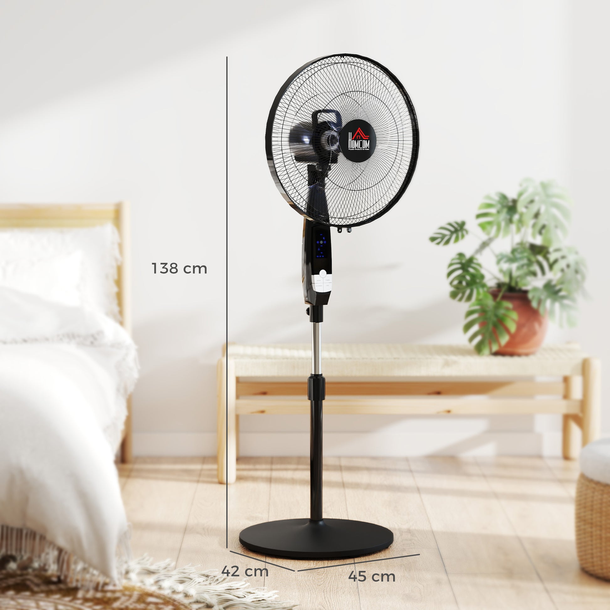 HOMCOM 40 cm Pedestal Standing Floor Fan, Oscillation Cooling Fan with Remote Control, Black